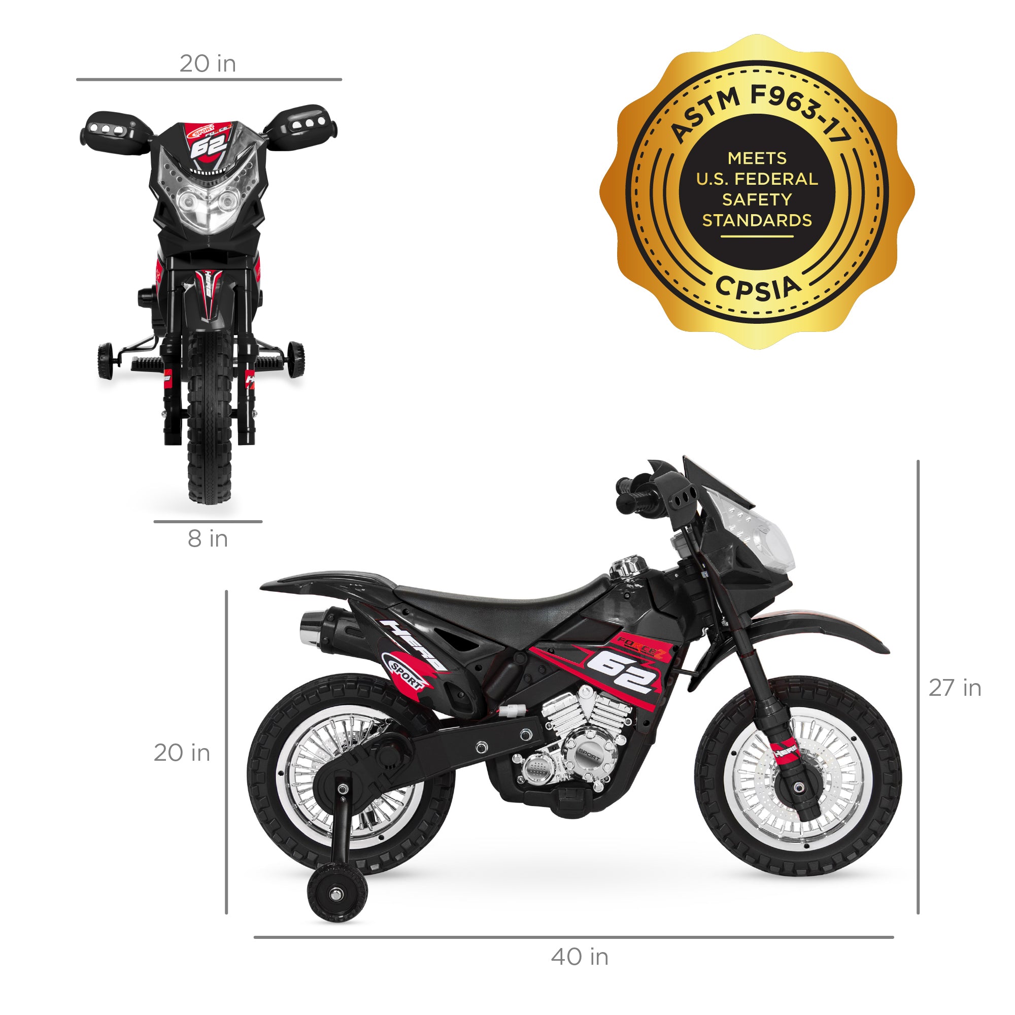 6V Kids Electric Ride-On Motorcycle Toy w/ Training Wheels, Lights