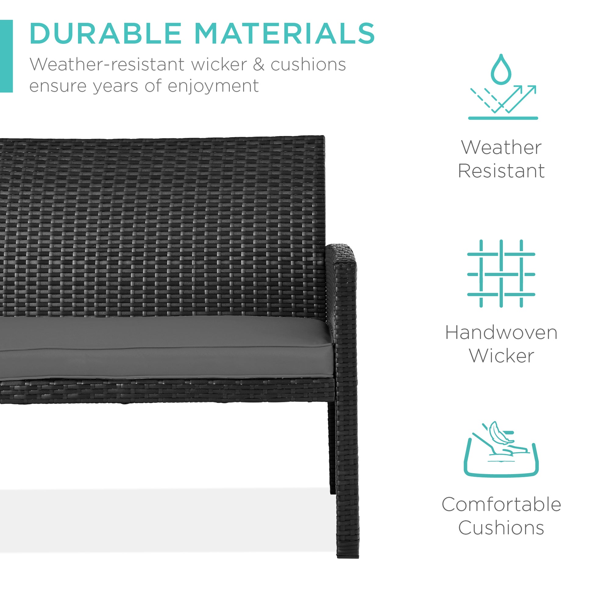 4-Piece Outdoor Wicker Conversation Patio Set w/ 4 Seats, Glass Table Top