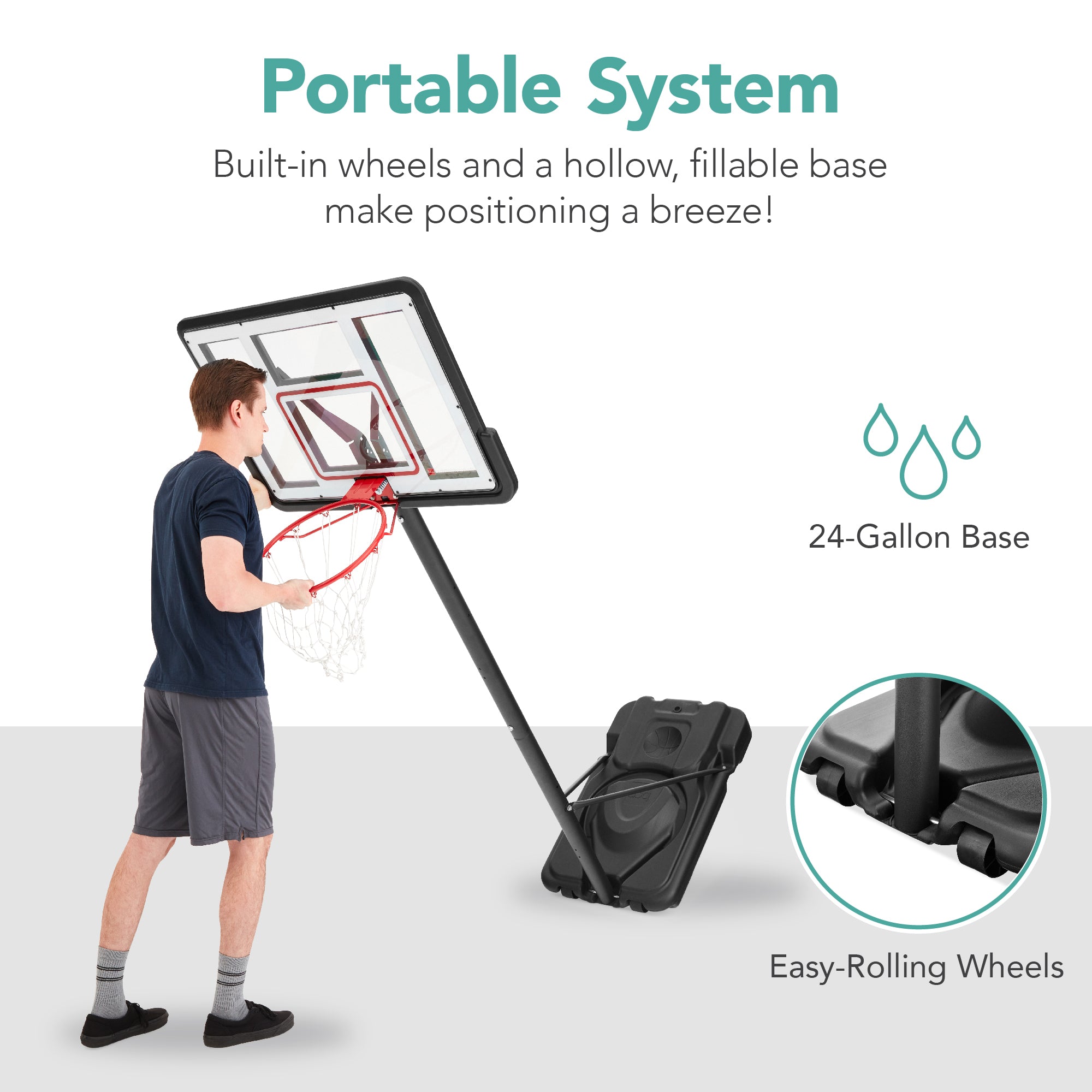 Adjustable Regulation-Size Basketball Hoop w/ Fillable Base, 2 Wheels – Best  Choice Products