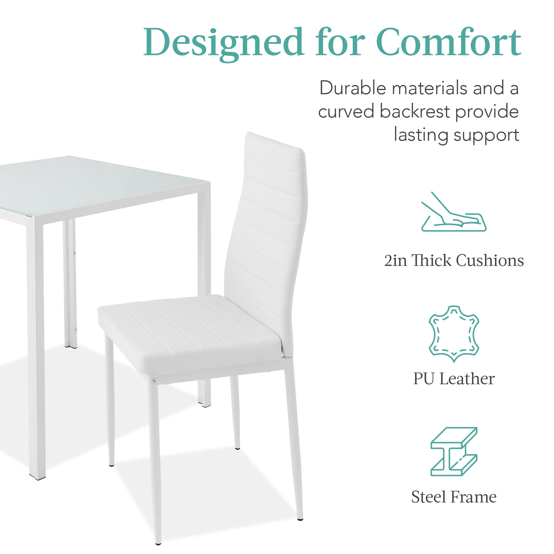 3-Piece Dining Table Set w/ Glass Top, Leather Chairs