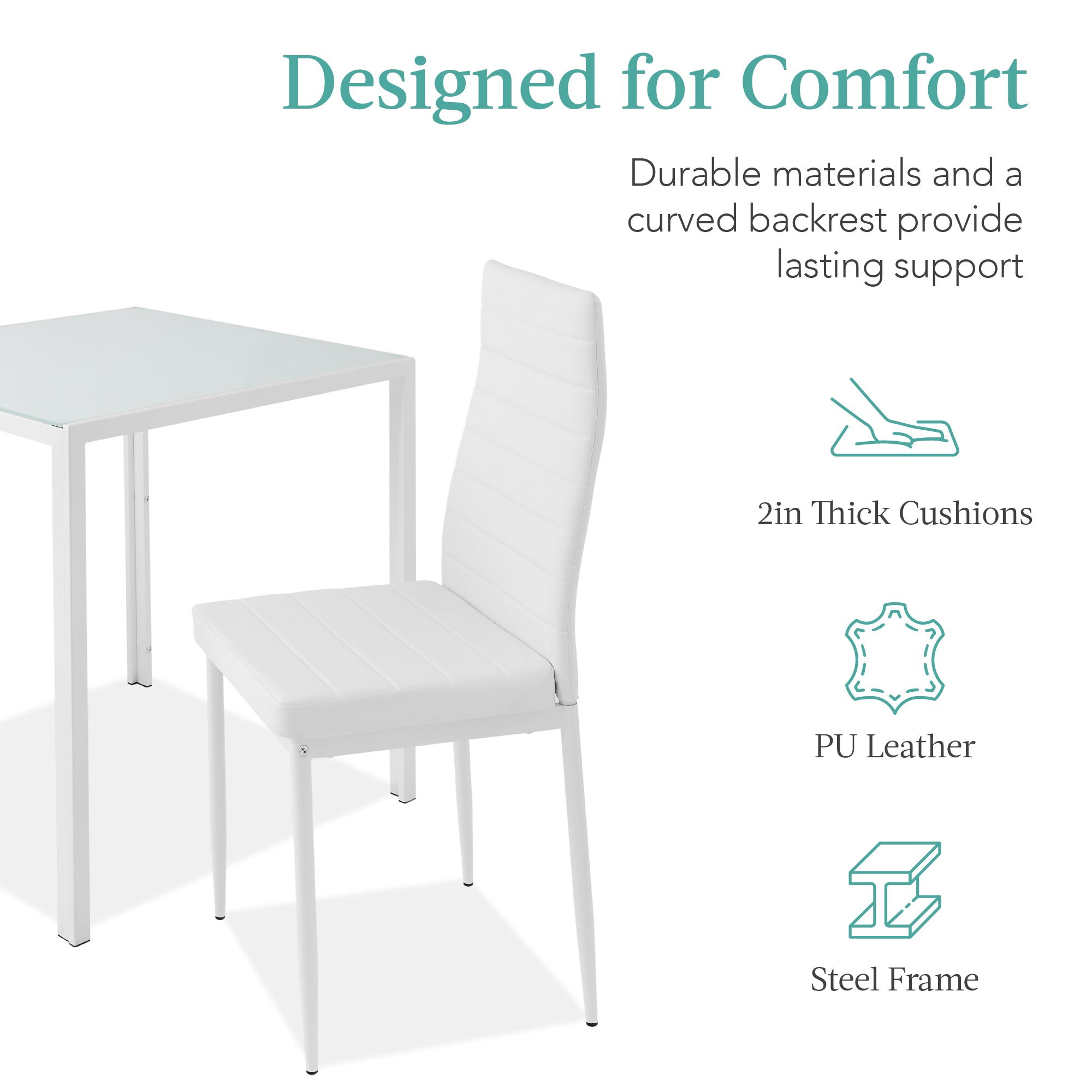 3-Piece Dining Table Set w/ Glass Top, Leather Chairs