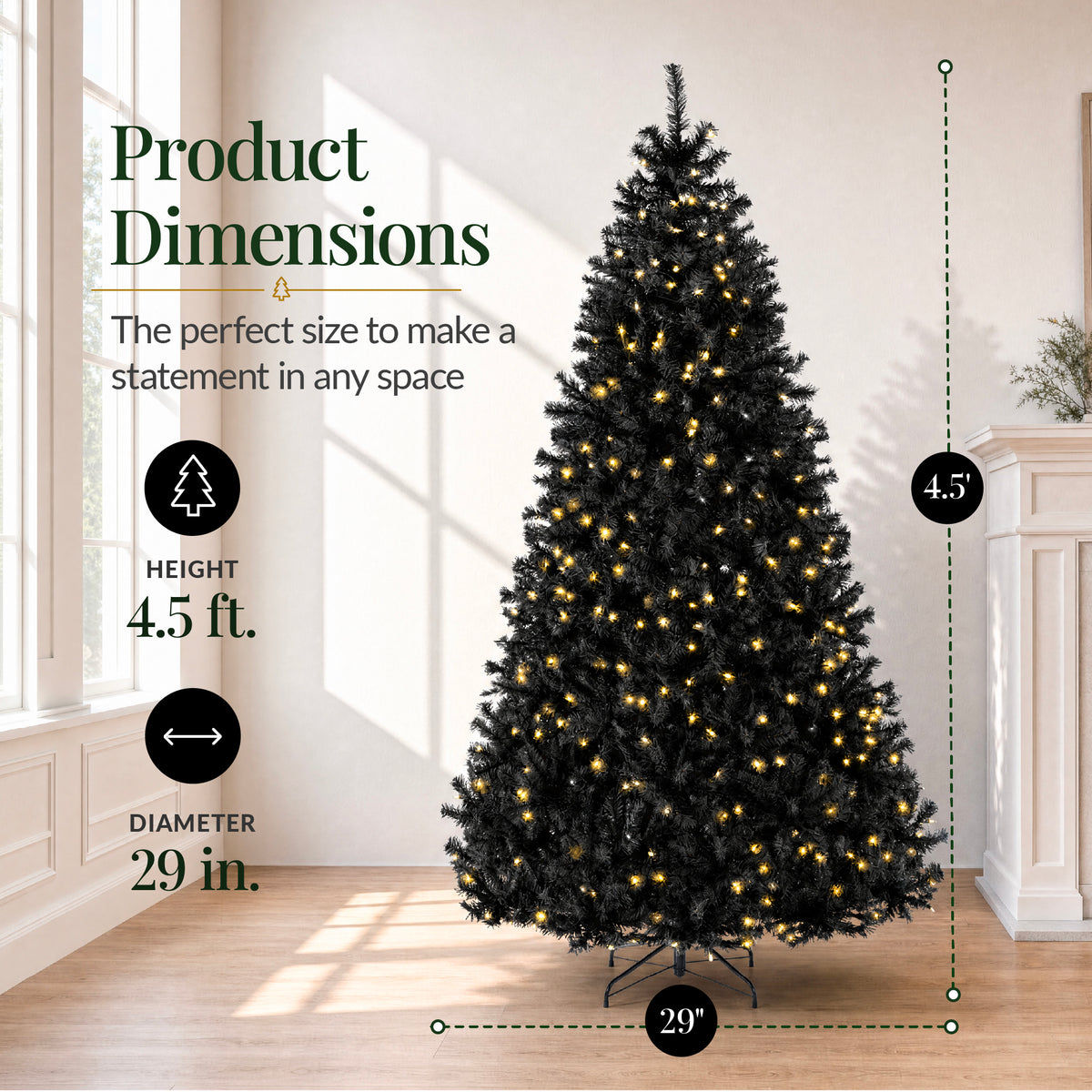 Black Artificial Christmas Tree with Viral Twinkling Lights, Pre-Lit Pine