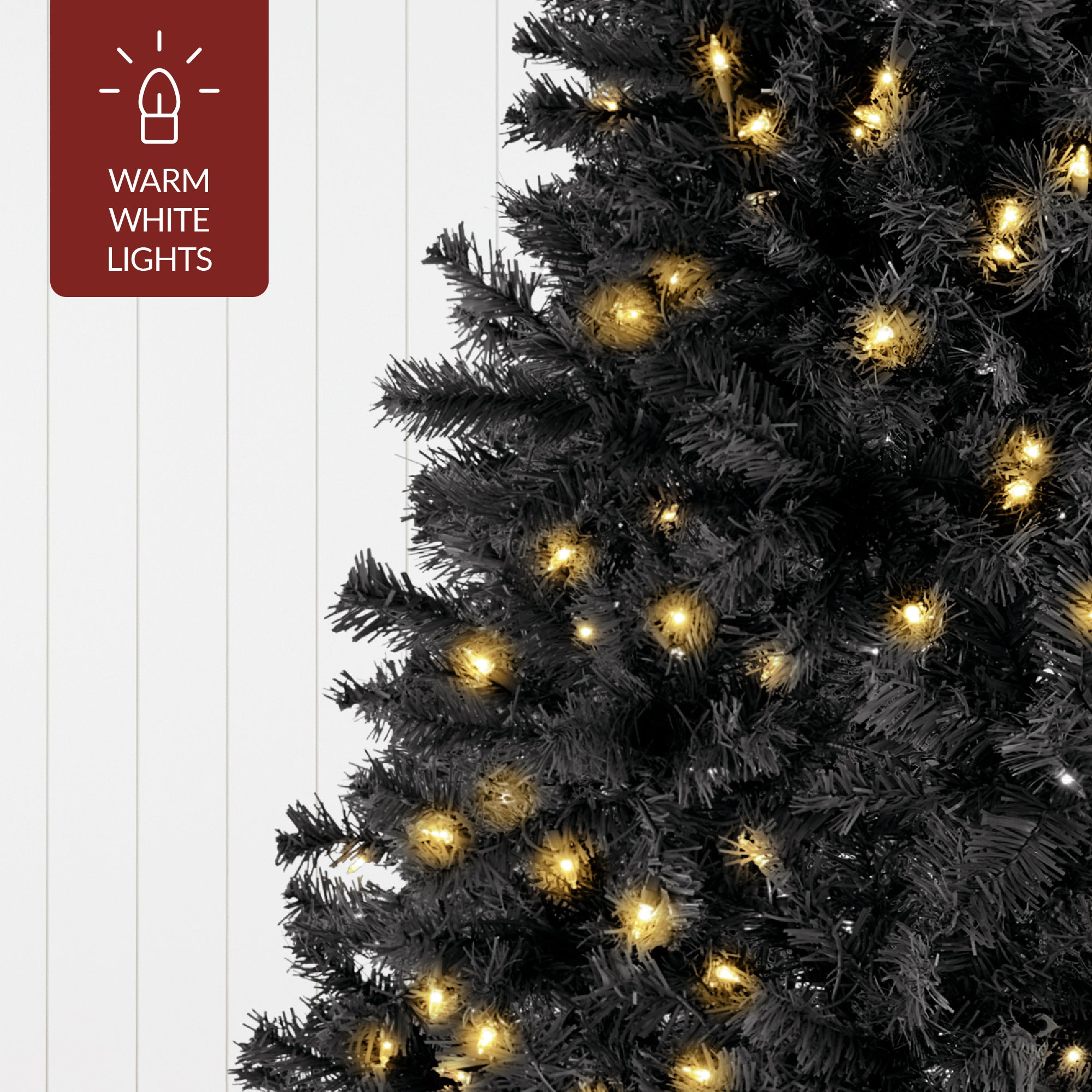 Pre-Lit Artificial Black Christmas Tree w/ Incandescent Lights, Metal Stand