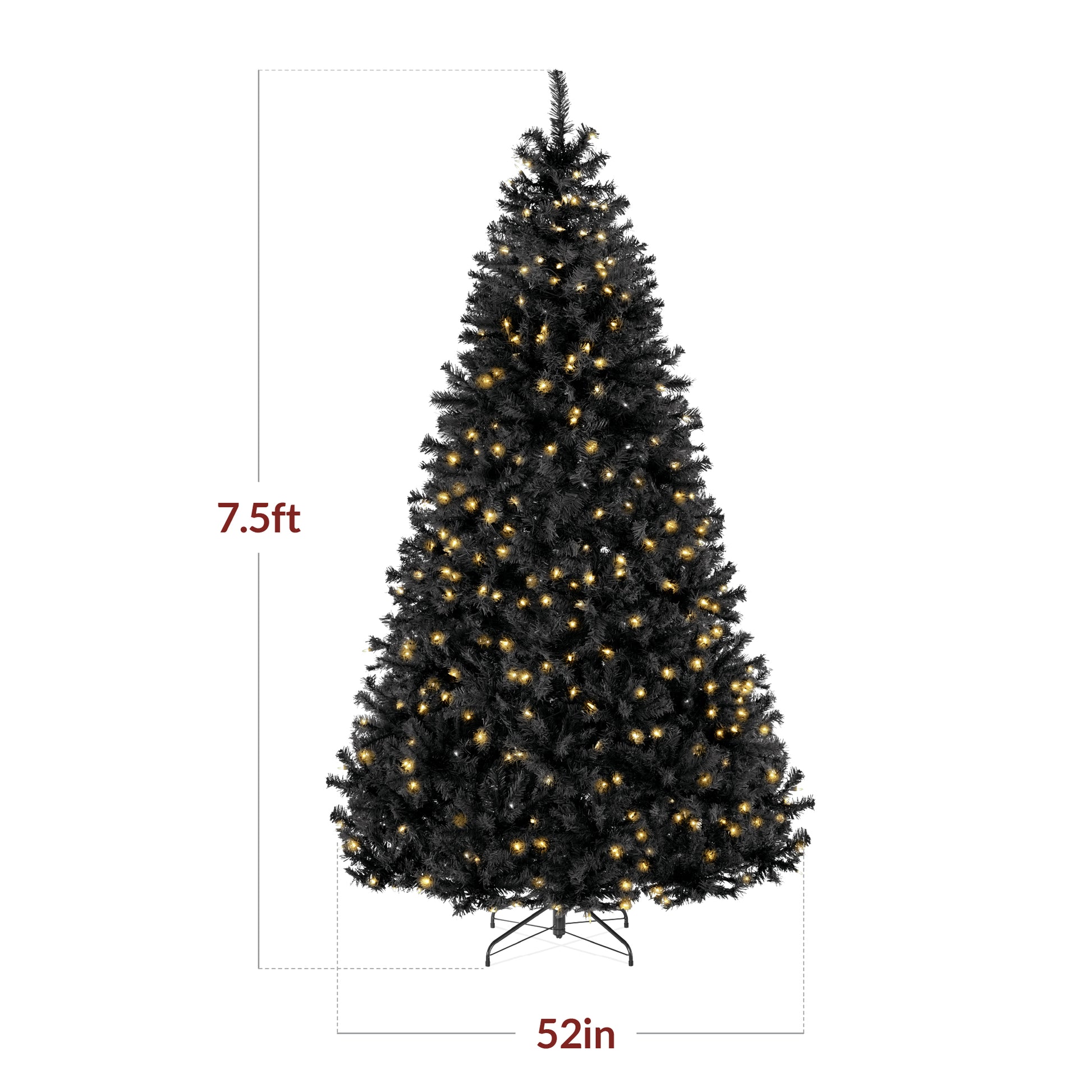 Pre-Lit Artificial Black Christmas Tree w/ Incandescent Lights, Metal Stand