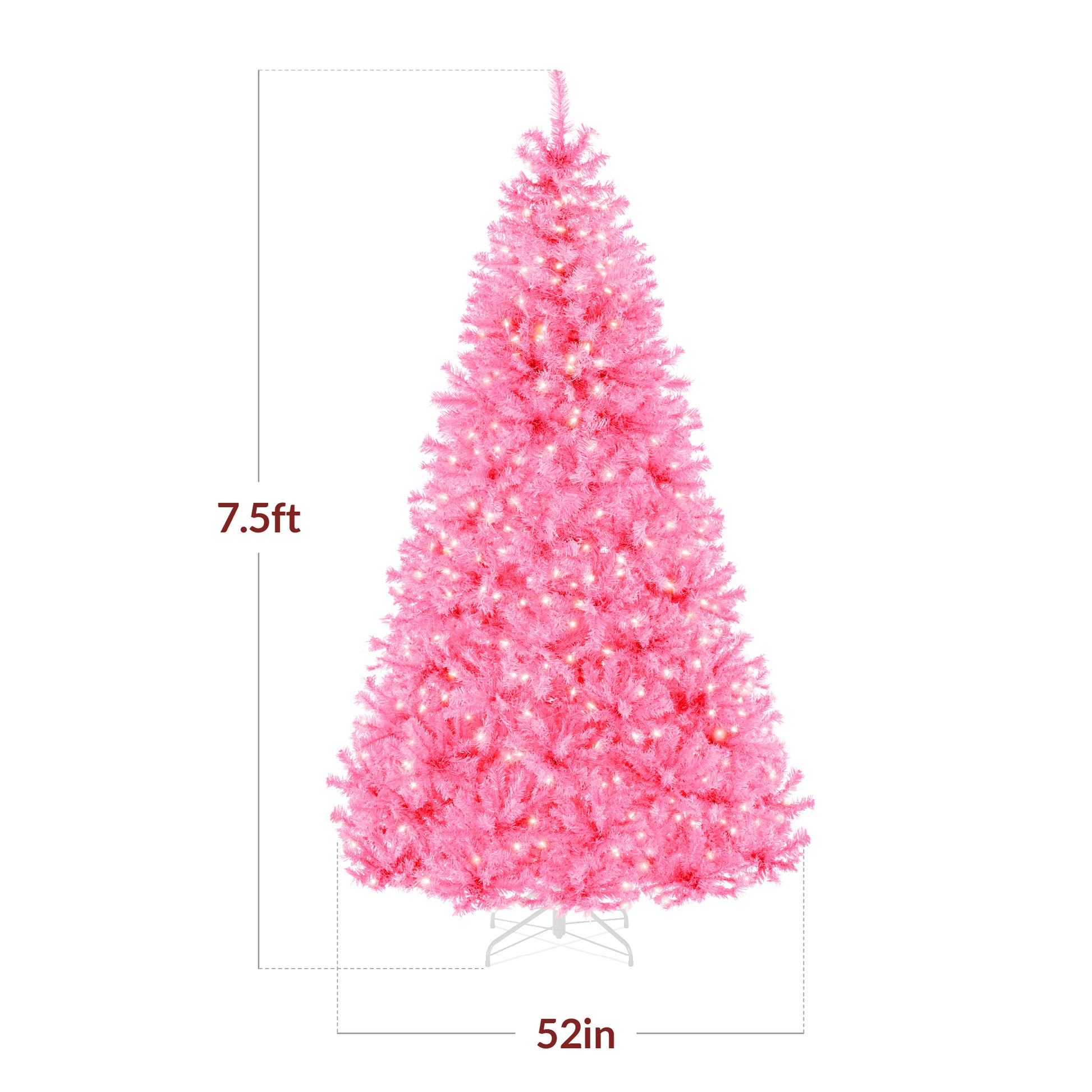 Pre-Lit Artificial Pink Christmas Tree w/ Incandescent Lights, Metal Stand
