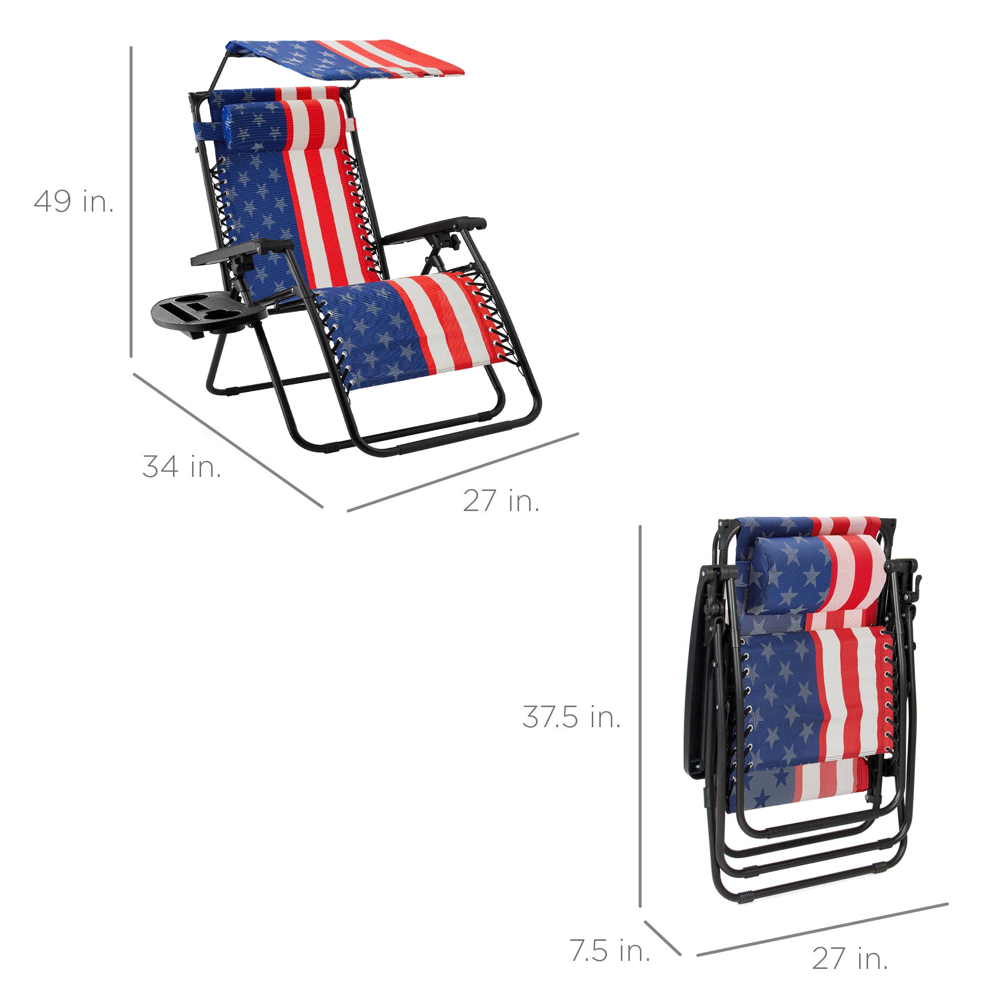Folding Zero Gravity Recliner Patio Lounge Chair w/ Canopy, Side
