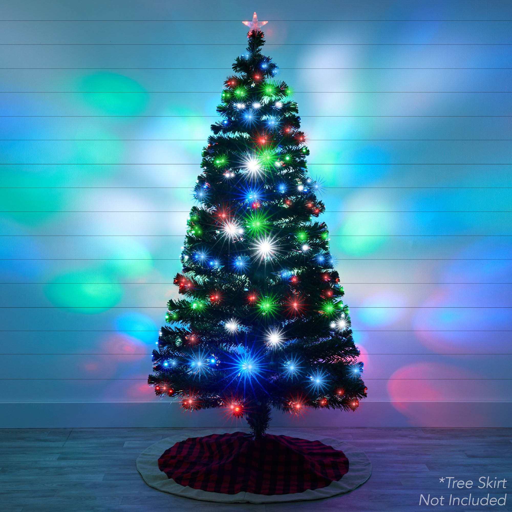 TKOOFN Pre-Lit LED Fiber Optic Christmas Tree 4-7 Ft - Snow Flocked Bushy Pine With Lights
