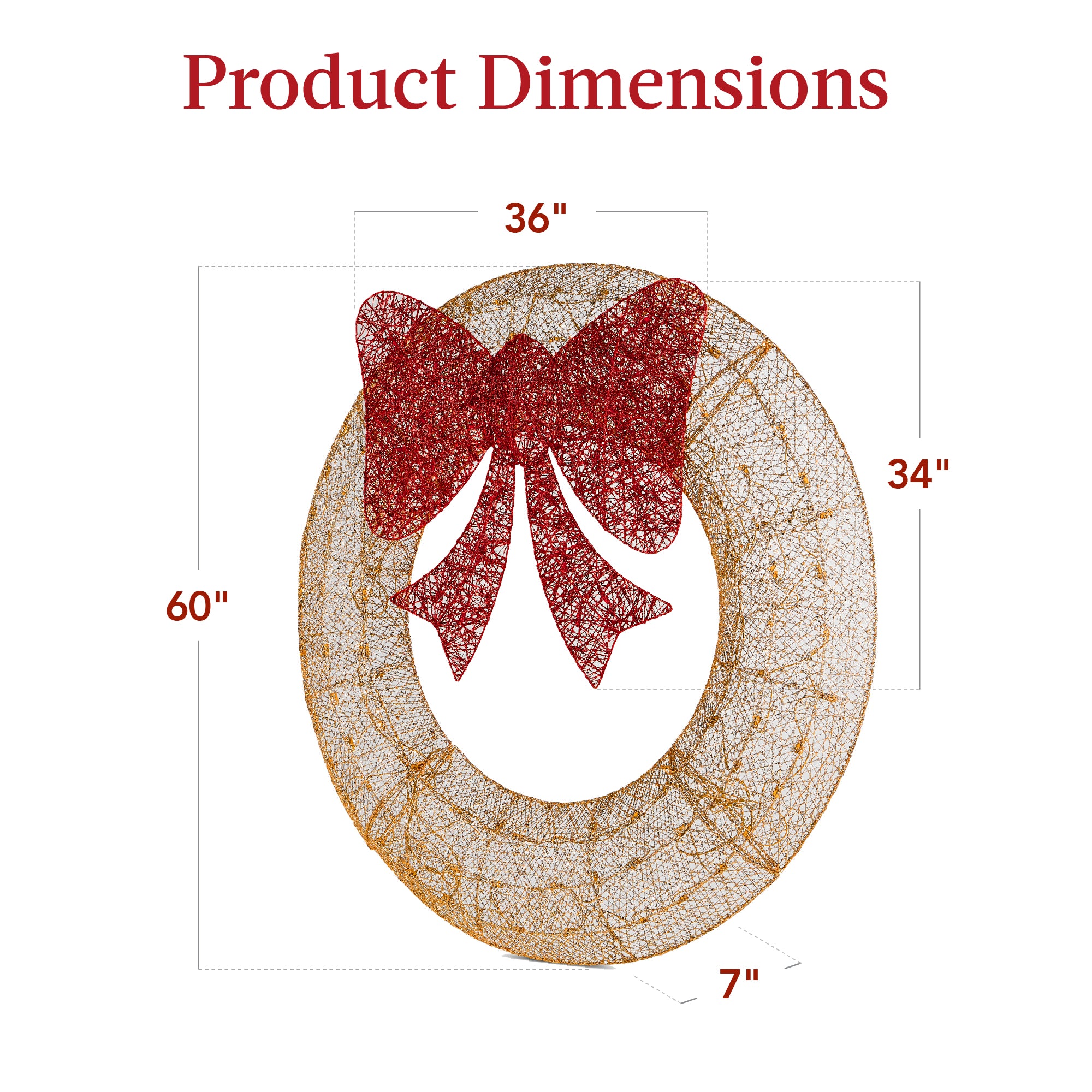 Pre-Lit Outdoor Christmas Wreath with LED Lights and Bow - Thumbnail 3
