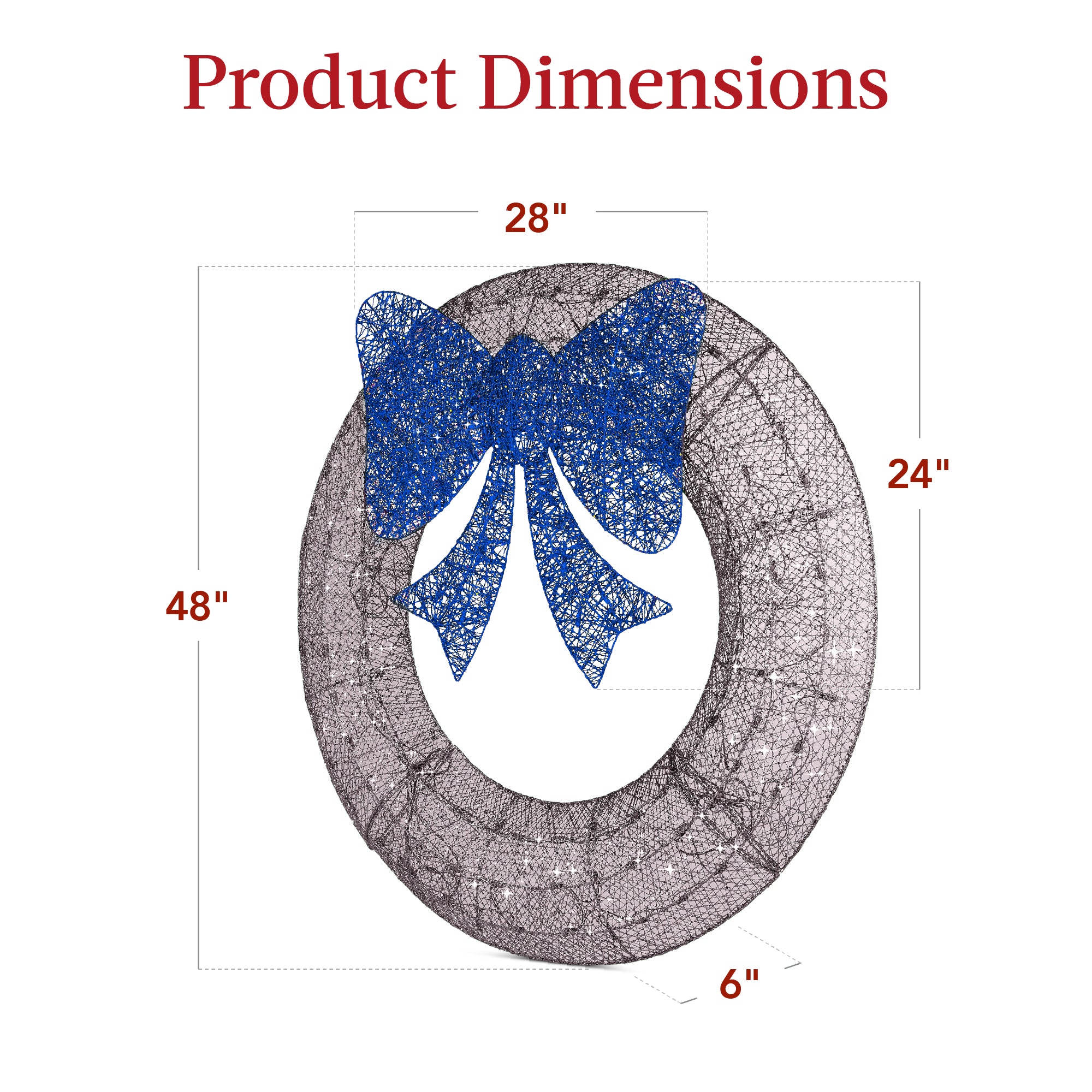 Pre-Lit Outdoor Christmas Wreath, LED Metal Holiday Decor w/ Bow