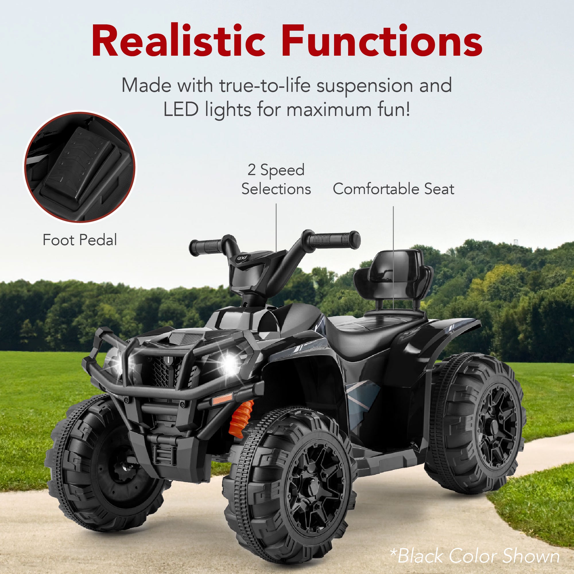 12V Kids Ride-On 4-Wheeler Quad ATV Car w/ 2.4mph Max, Bluetooth
