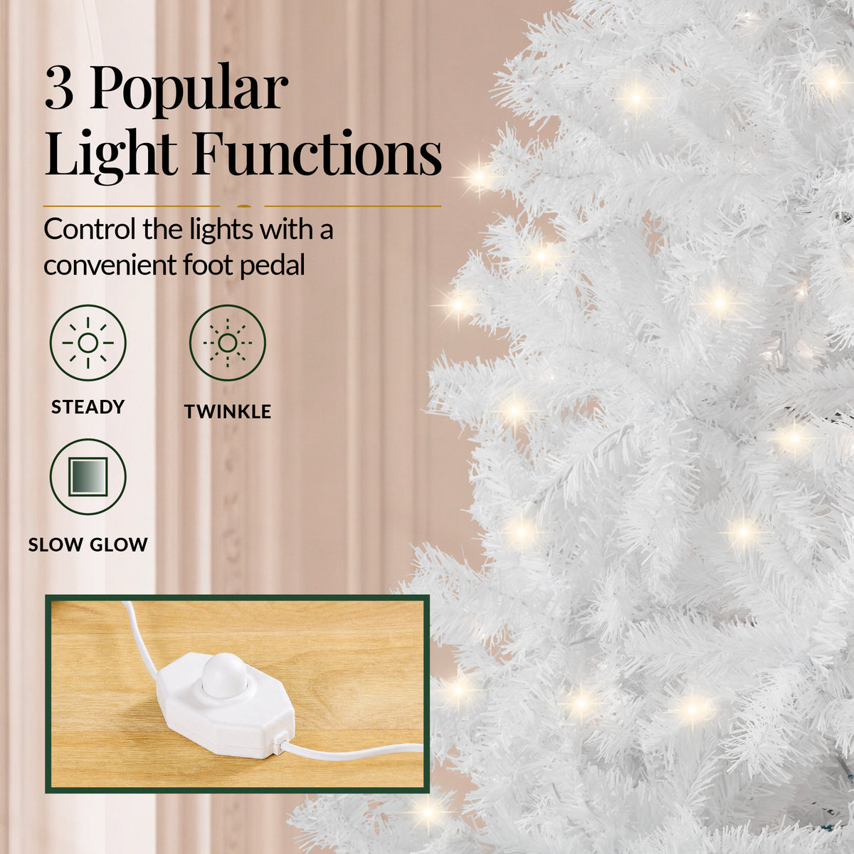 White Artificial Christmas Tree with Viral Twinkling Lights, Pre-Lit Pine