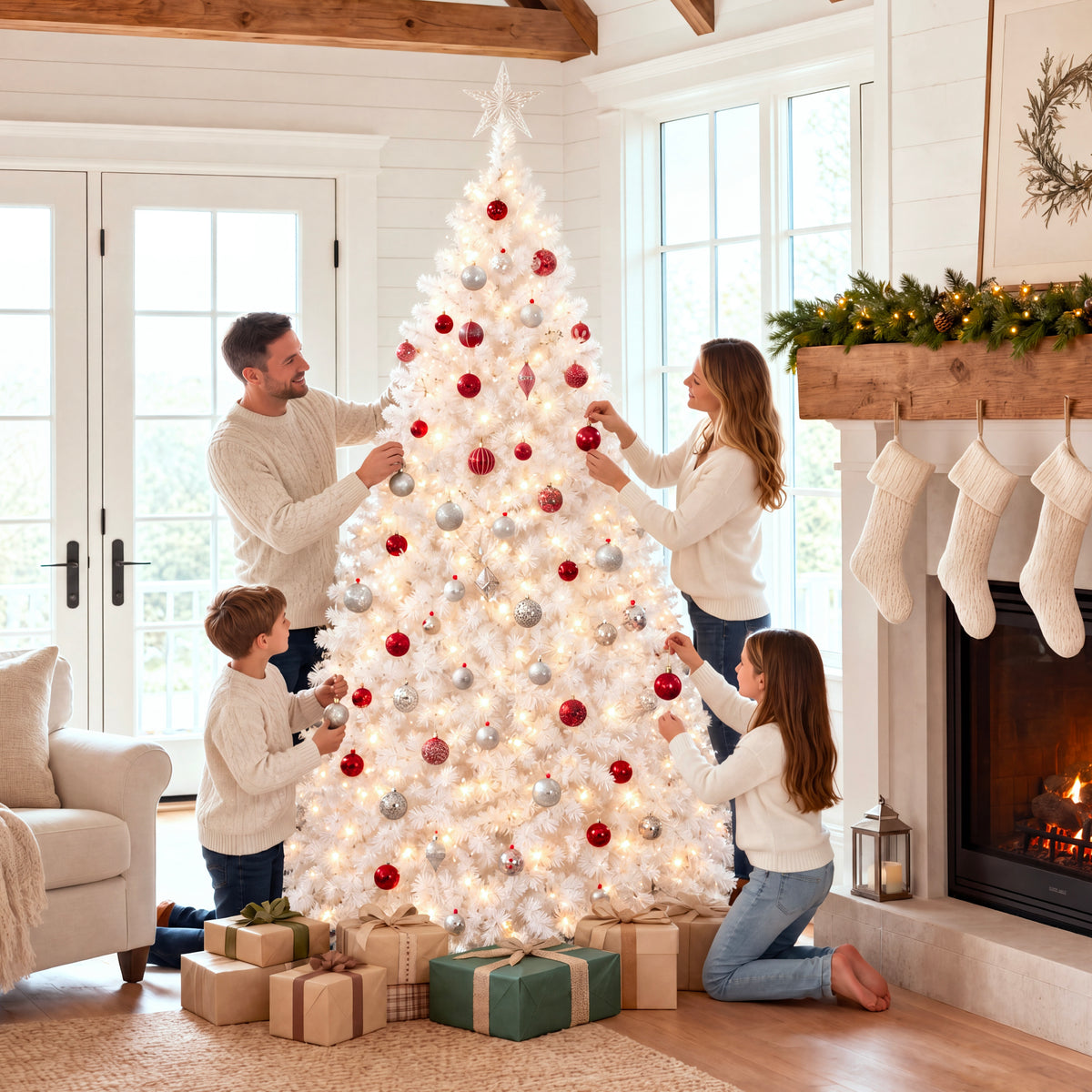 White Artificial Christmas Tree with Viral Twinkling Lights, Pre-Lit Pine