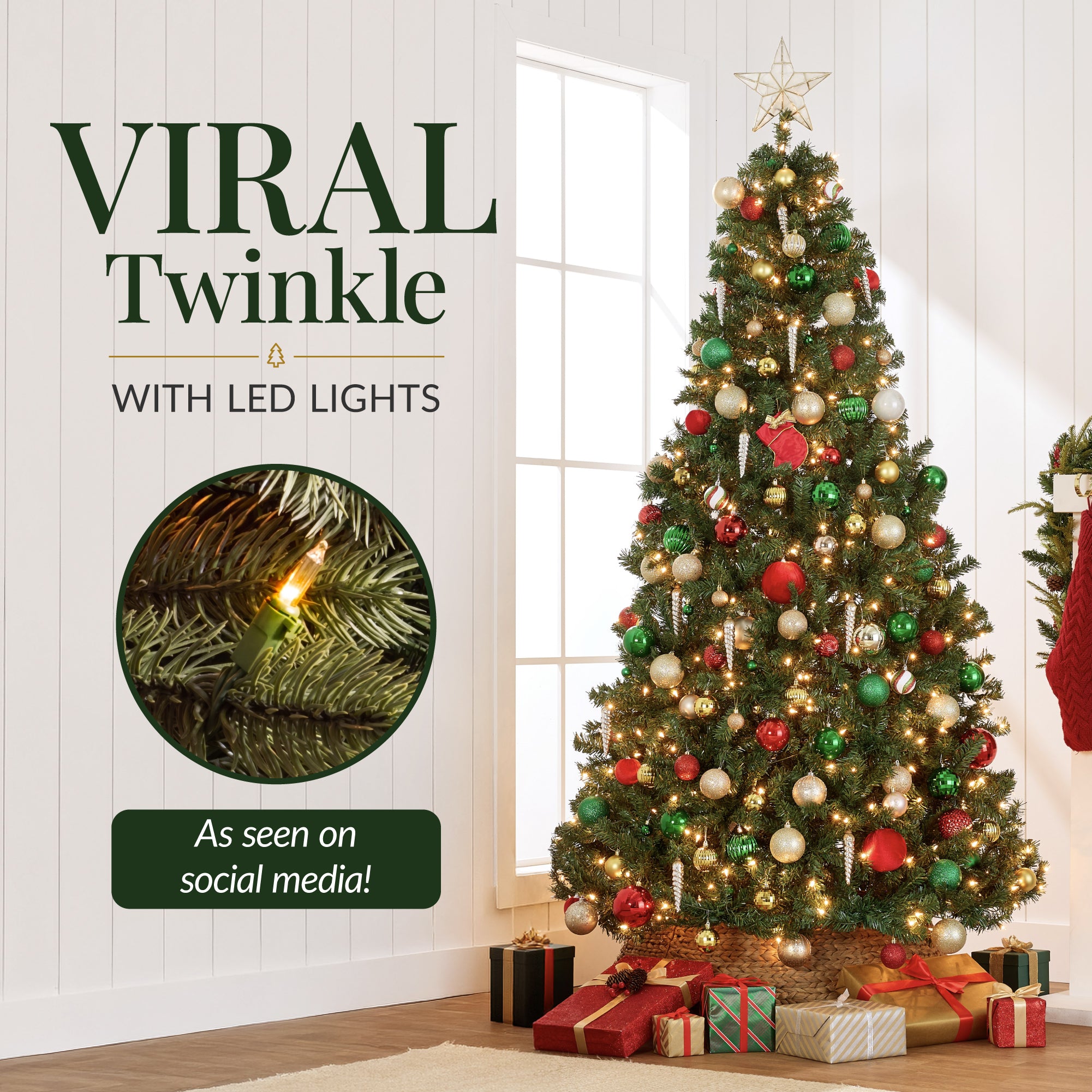 Artificial Christmas Tree with Viral Twinkling Lights, PreLit Spruce