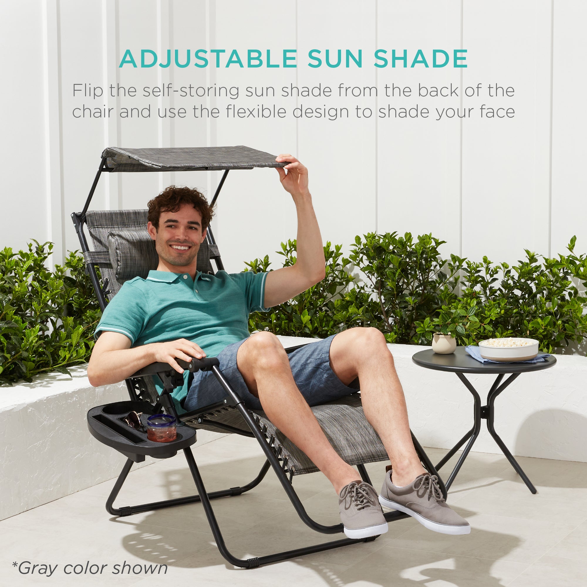 Folding Zero Gravity Recliner Patio Lounge Chair w/ Canopy, Side