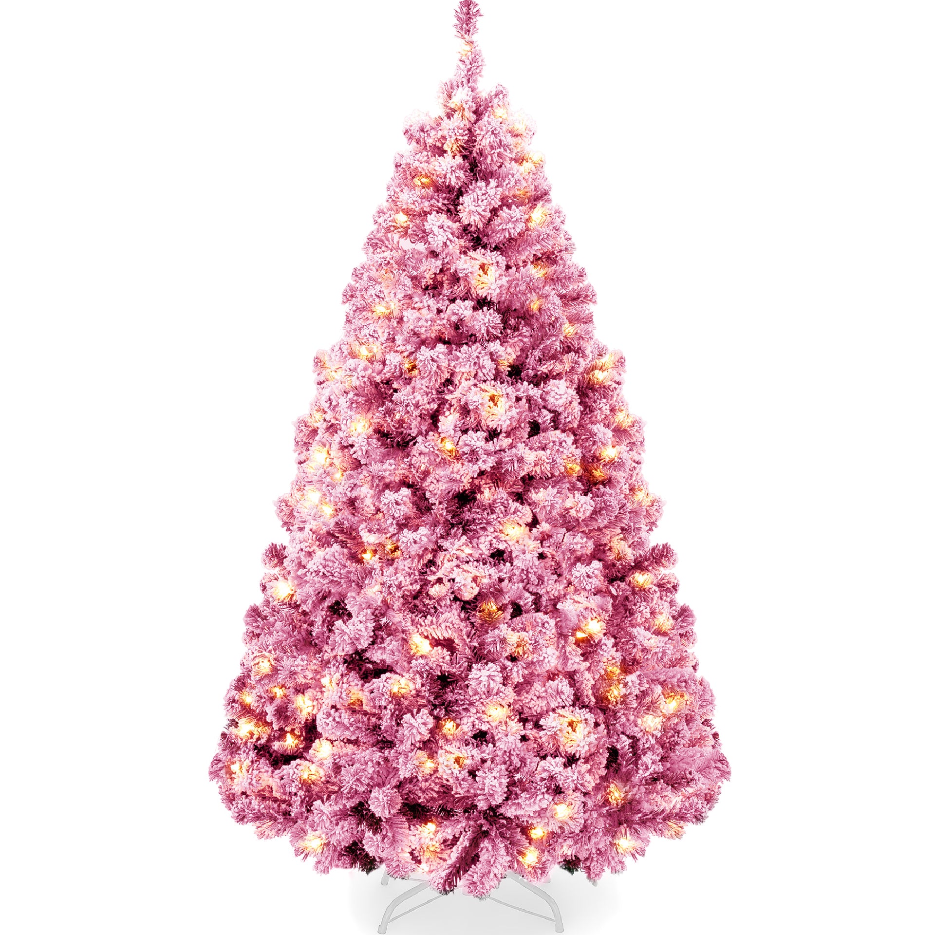 Best Choice Products 6ft Prelit Pink Artificial Christmas Tree, Snow Flocked Full Holiday Decoration w/ Foldable Base