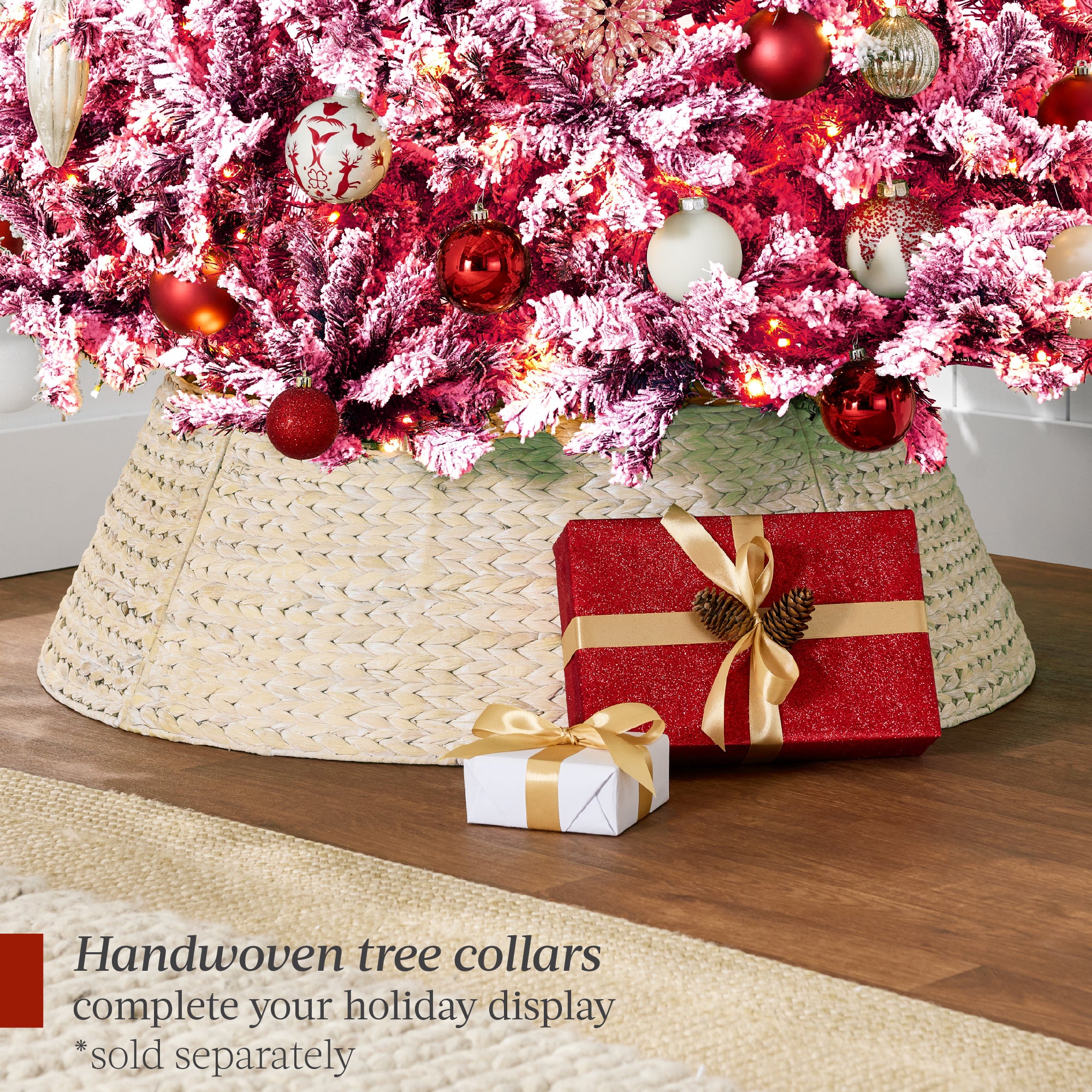 Prelit Pink Christmas Tree, Snow Flocked Full Holiday Decor w/ Metal Base