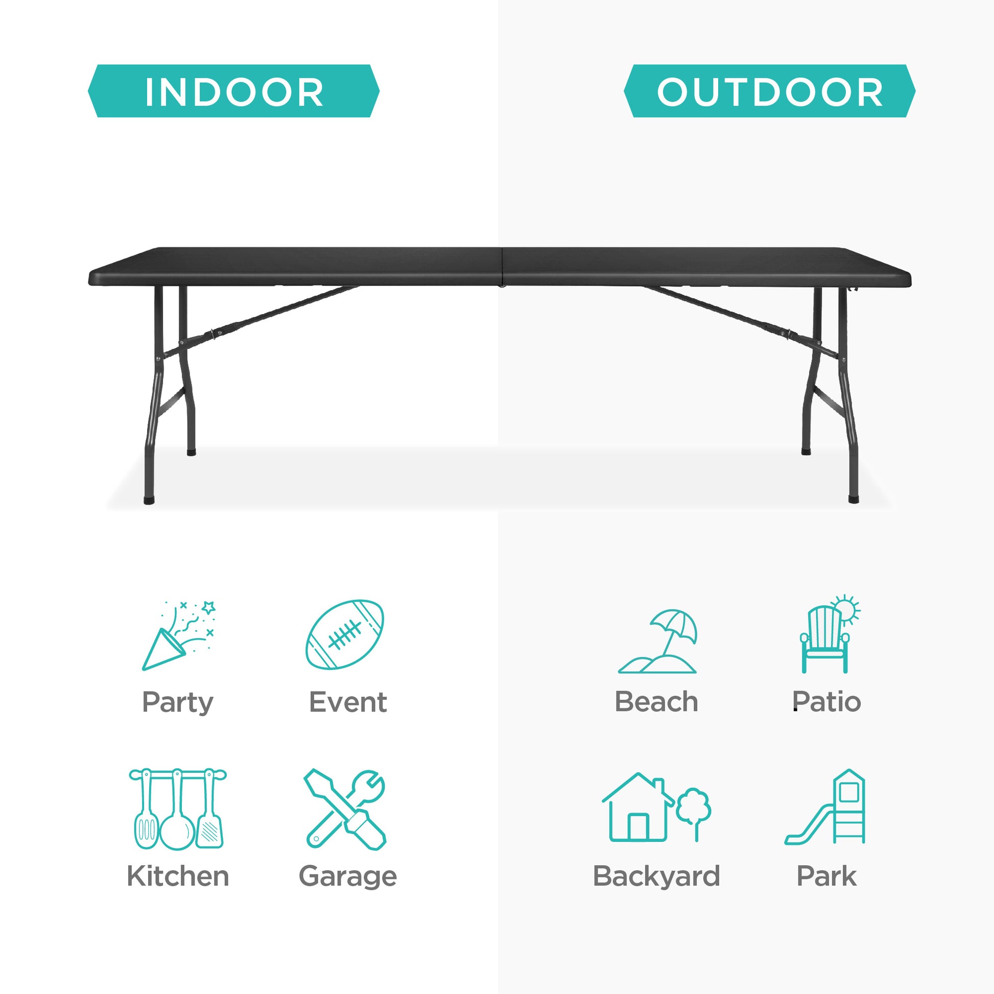 Portable Folding Plastic Dining Table w/ Handle, Lock - 8ft