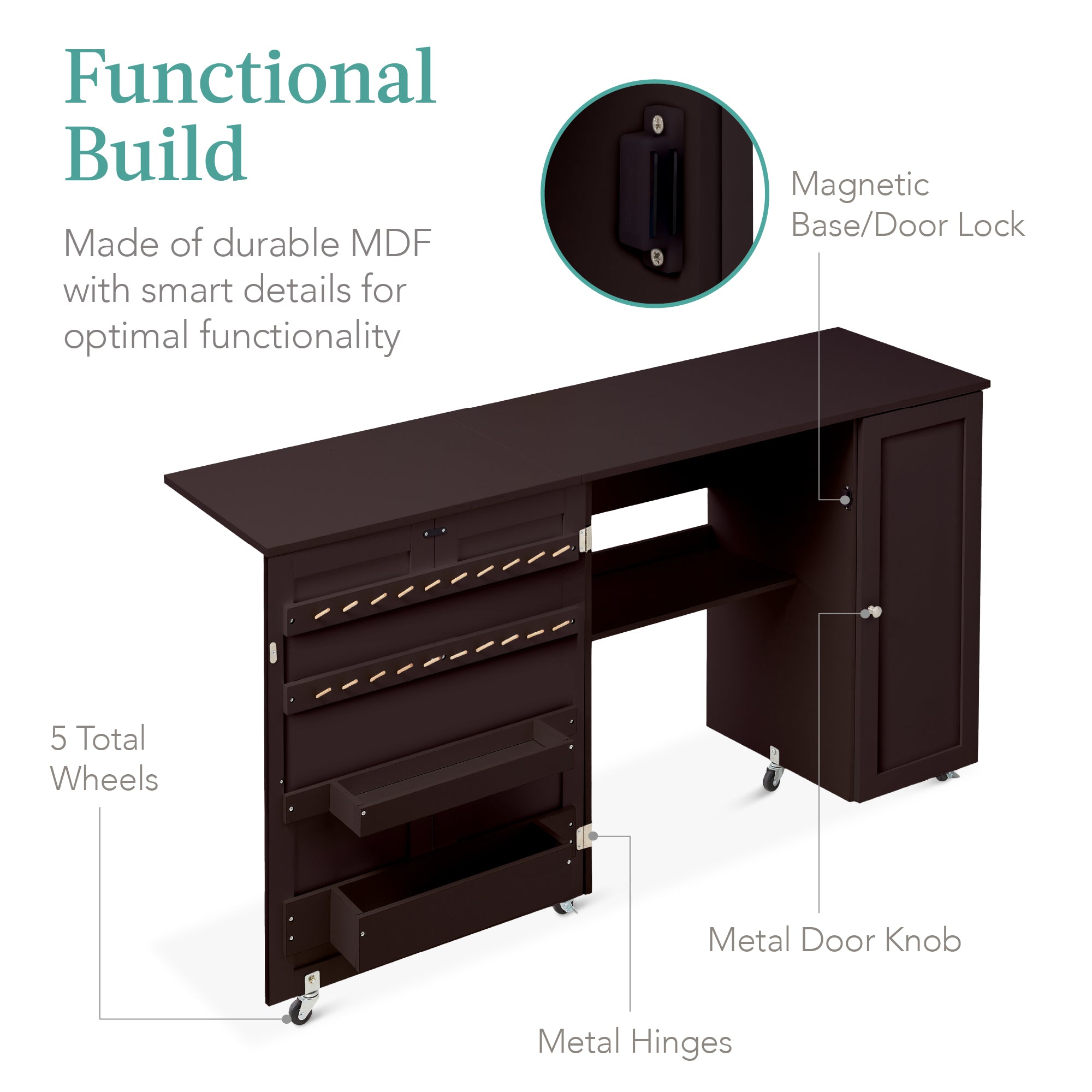 Large Portable Folding Sewing Table Multipurpose Craft Station w/ Wheels