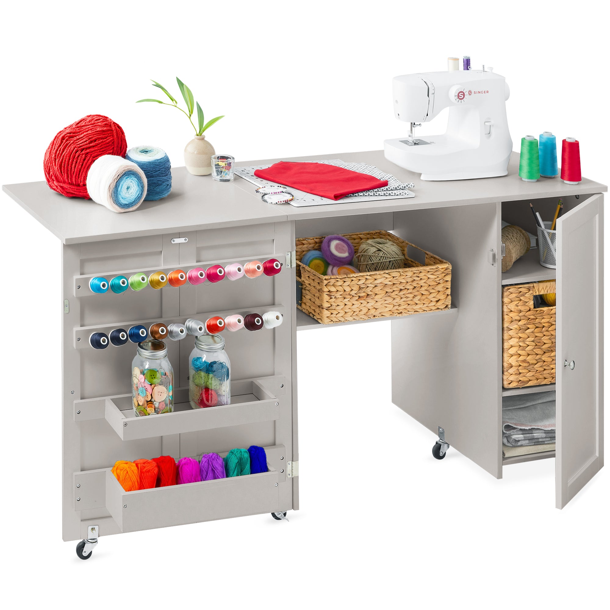 Large Portable Folding Sewing Table Multipurpose Craft Station w/ Whee ...