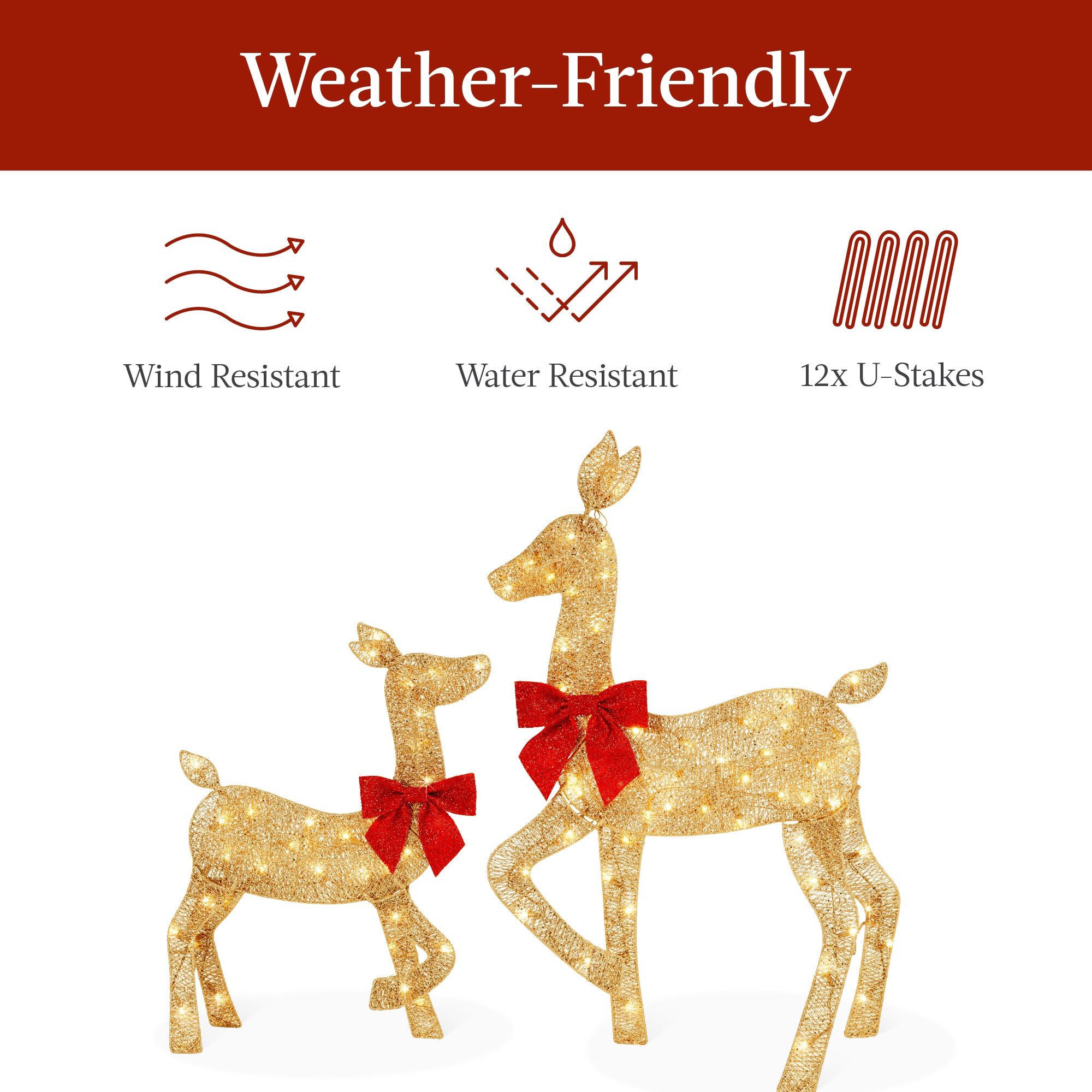 3-Piece Lighted Christmas Deer Set Outdoor Decor with 175 LED Lights