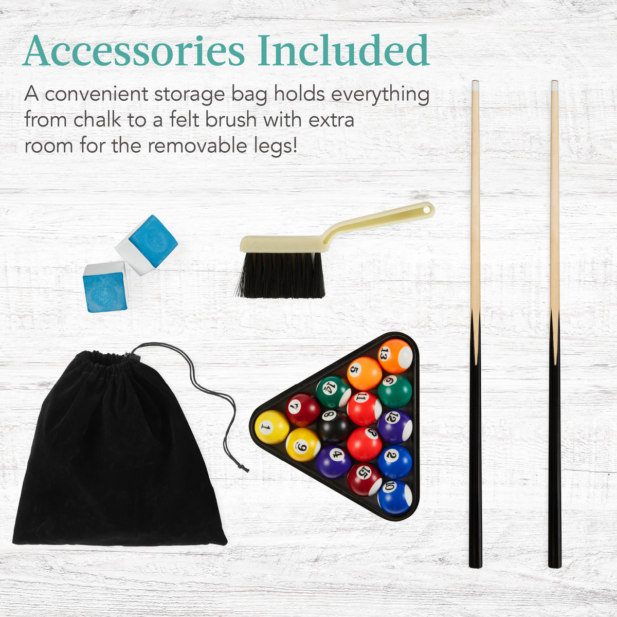 Pool Table Game Storage Tabletop Billiard Set, Pool Arcade Game Table w/ 2 Cues, Storage Bag ...