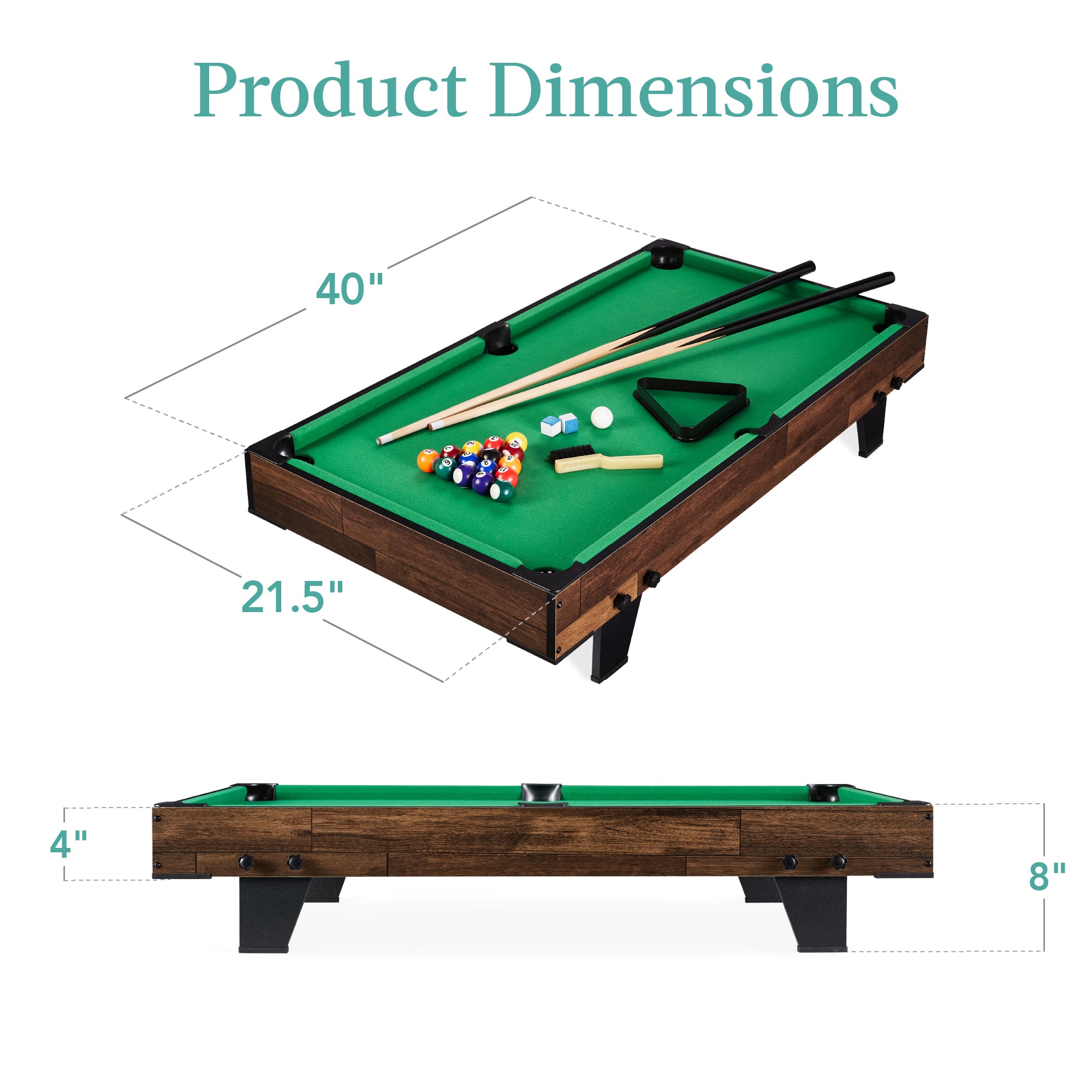 Tabletop Billiard Set, Pool Arcade Game Table w/ 2 Cues, Storage
