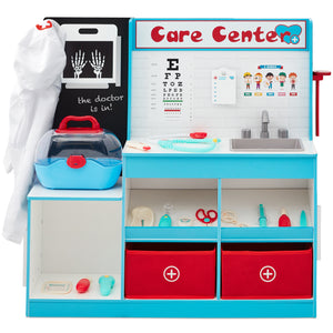 Pretend Play Doctor's Office, Wooden Toy Set for Kids w/ 18 Accessories