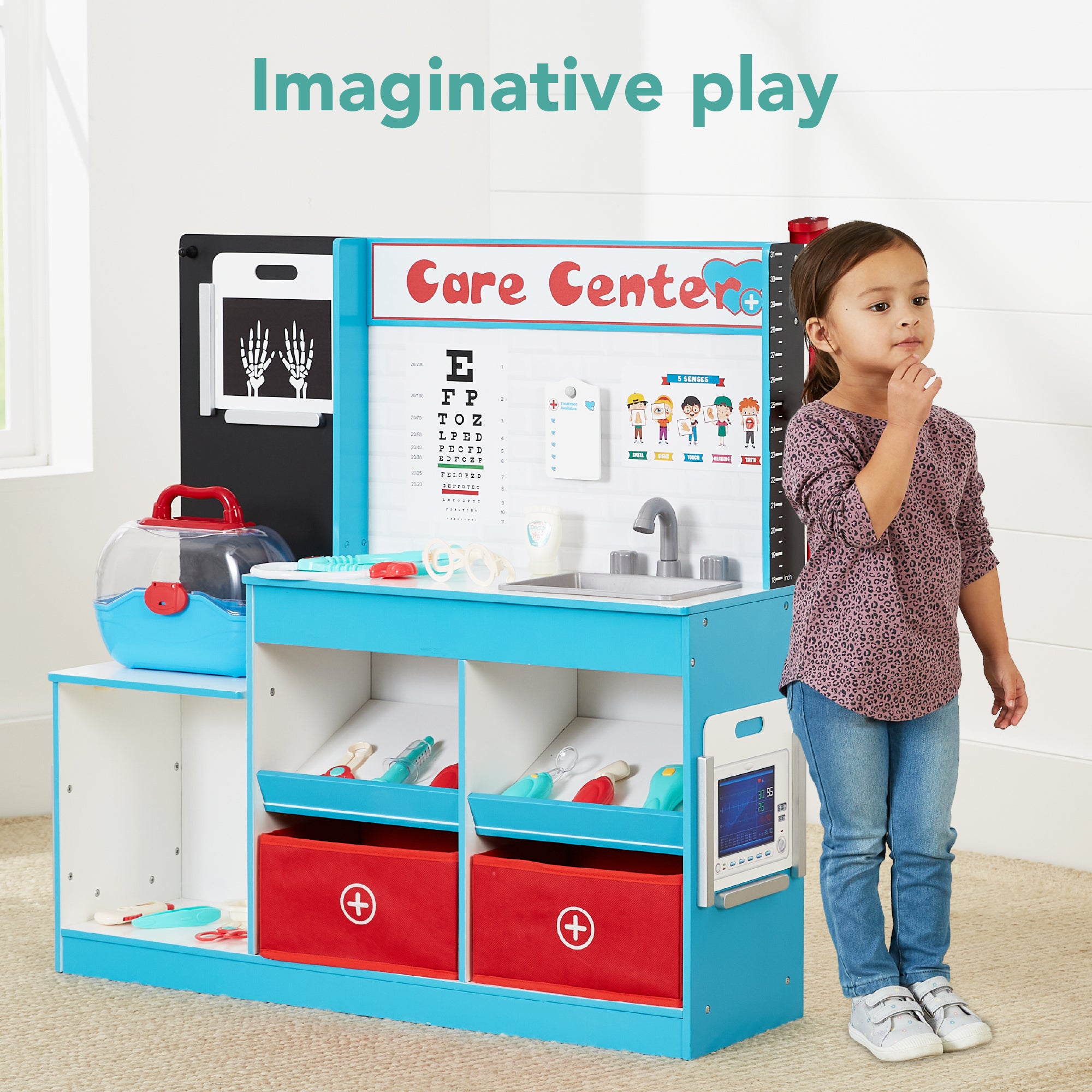 Pretend Play Doctor's Office, Kids Wooden Toy Set w/ Accessories