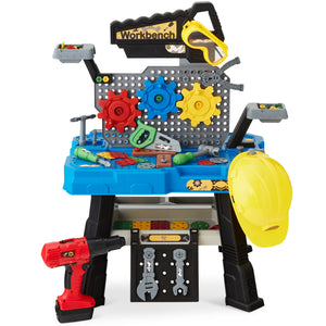 Pretend Play Workbench for Kids, Child's Toy Set w/ 150 Accessories