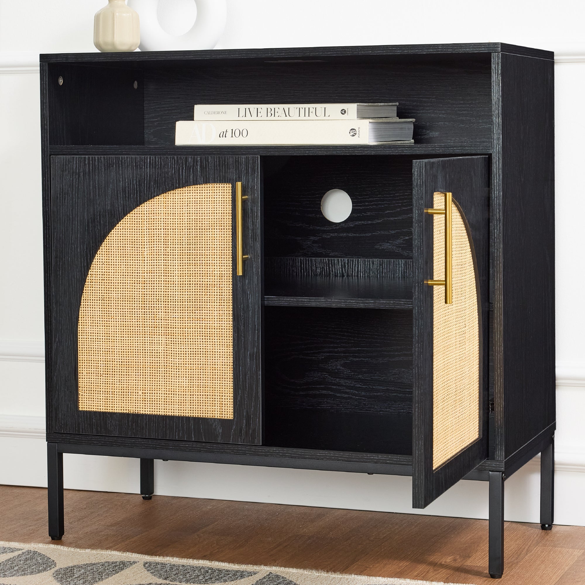 2-Door Rattan Storage Cabinet Buffet