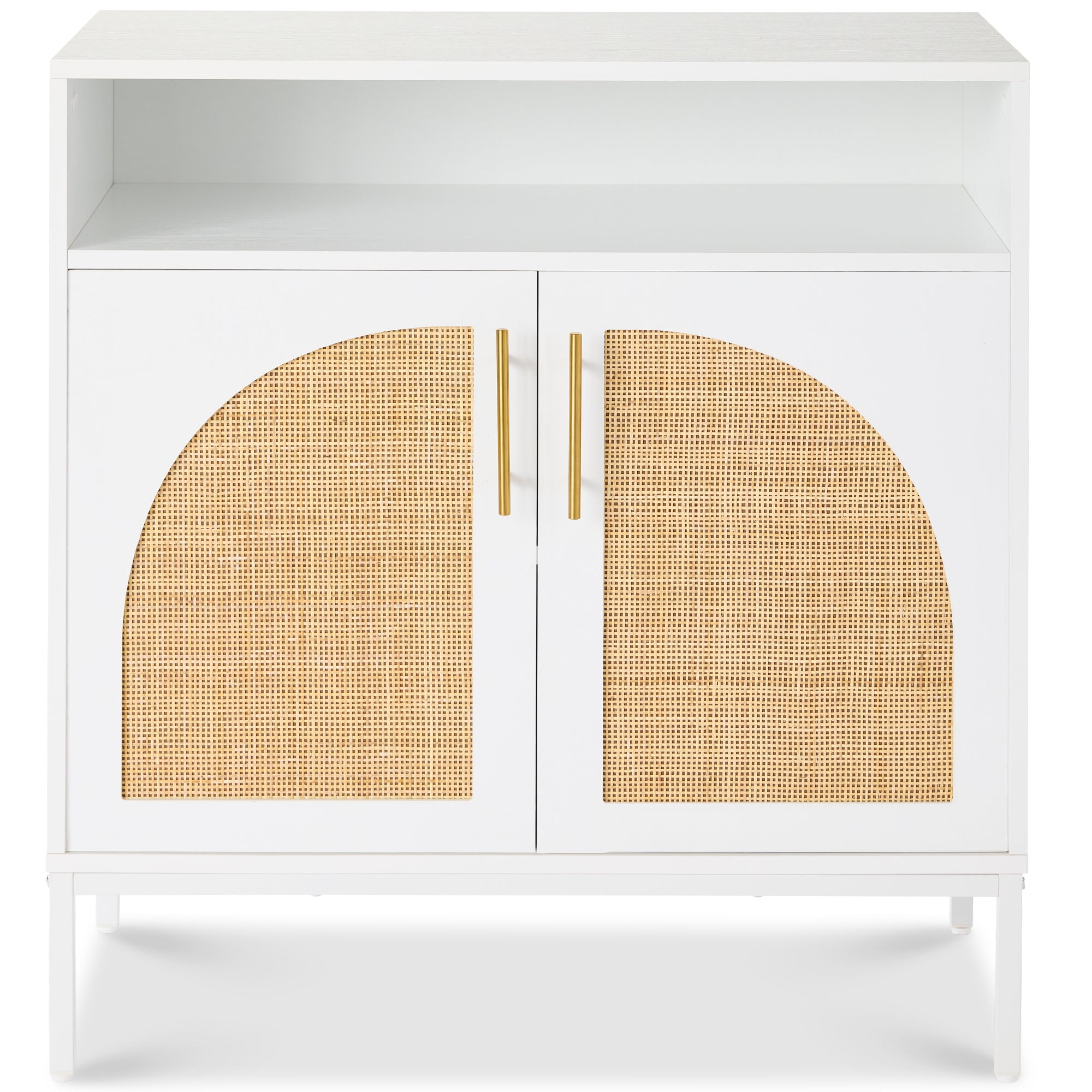 2-Door Rattan Cabinet, Buffet, w/ Cord Cutout & Storage Shelf, Natural