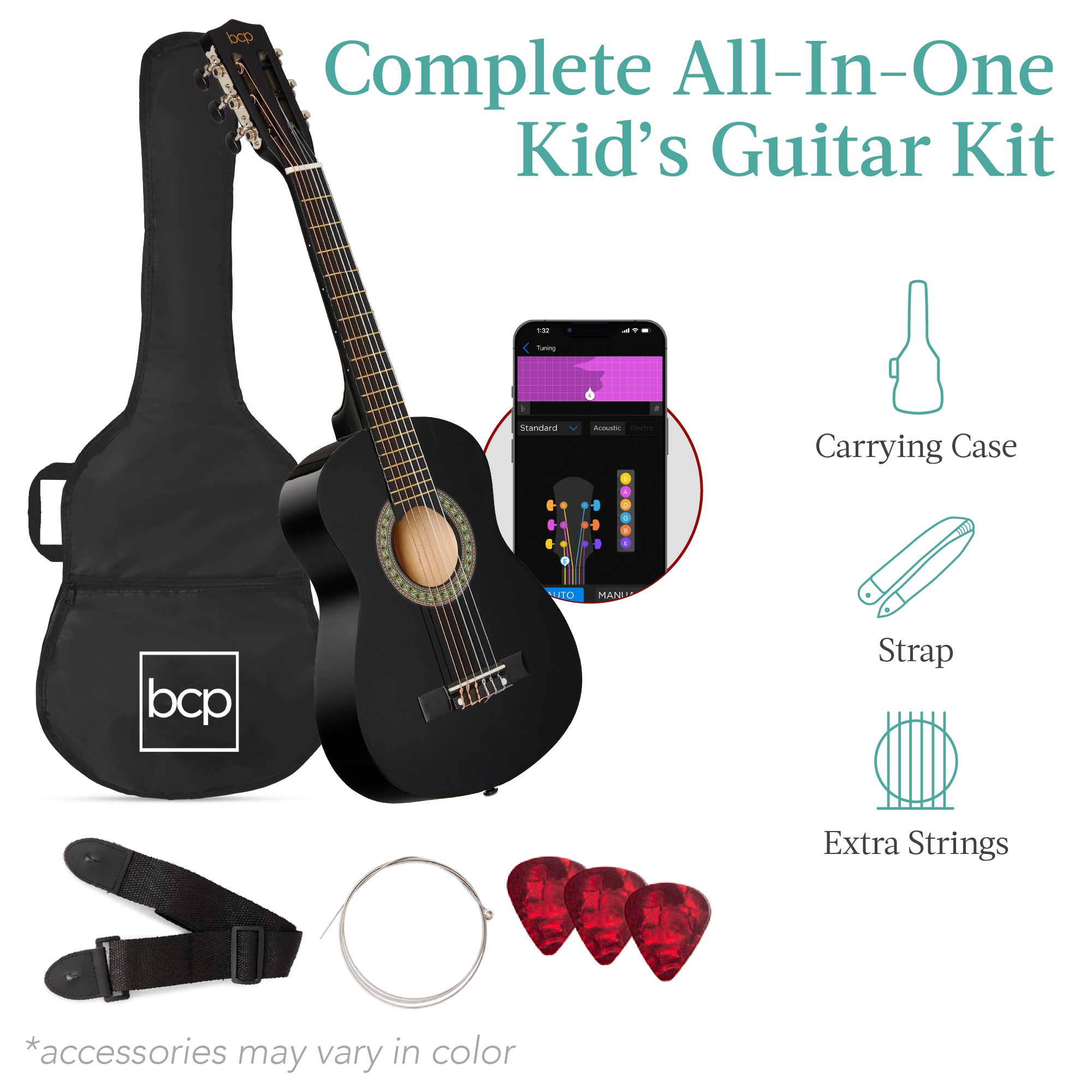 Kids Acoustic Guitar Beginner Starter Kit w/ Carrying Case - 30in