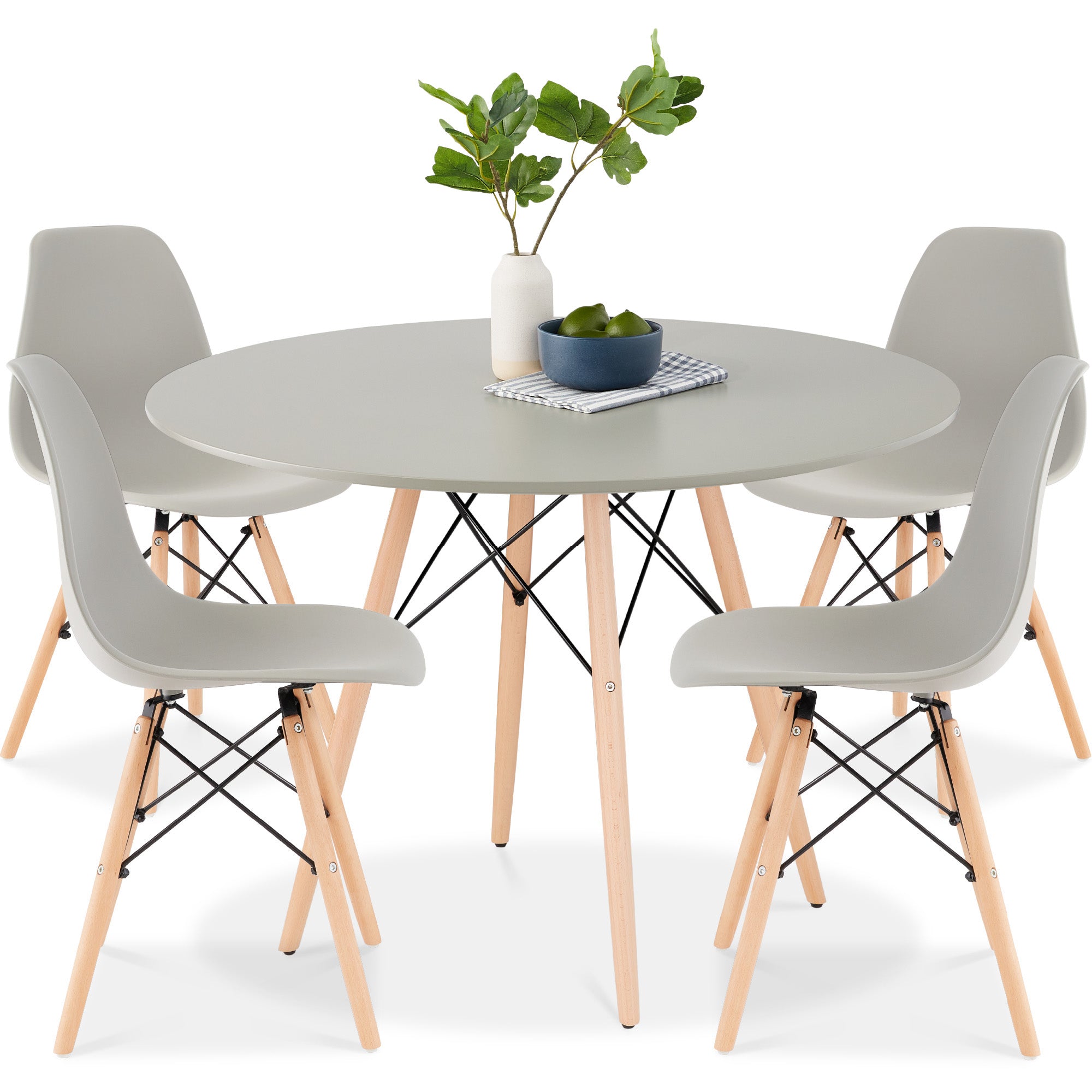 5-Piece Mid-Century Modern Dining Set w/ 4 Chairs, Wooden Legs 5-Piece Mid-Century Modern Dining Set w/ 4 Chairs, Wooden Legs