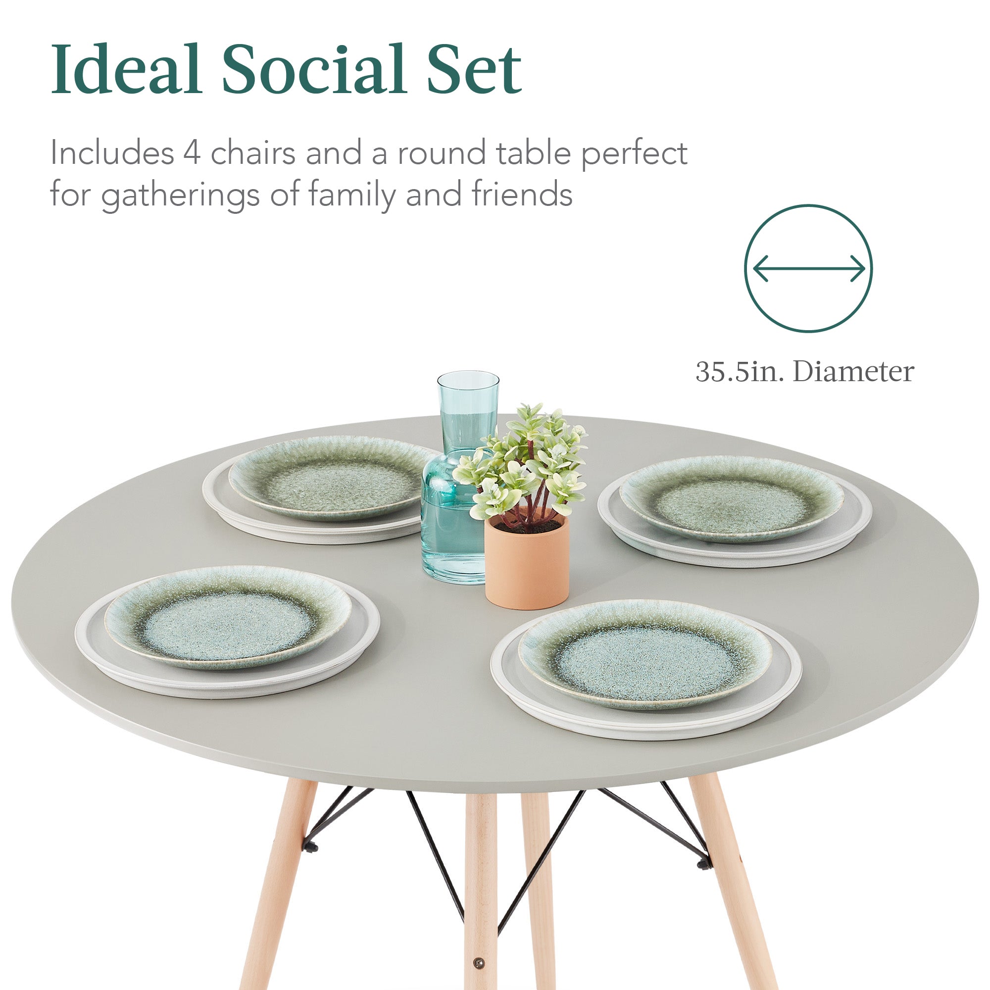 5-Piece Mid-Century Modern Dining Set w/ 4 Chairs, Wooden Legs