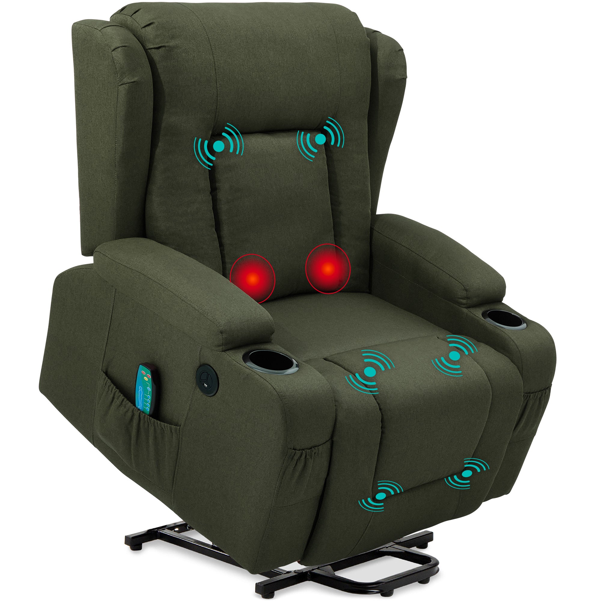 Electric Power Lift Recliner Massage Chair w/ Heat, USB Port, Cupholders