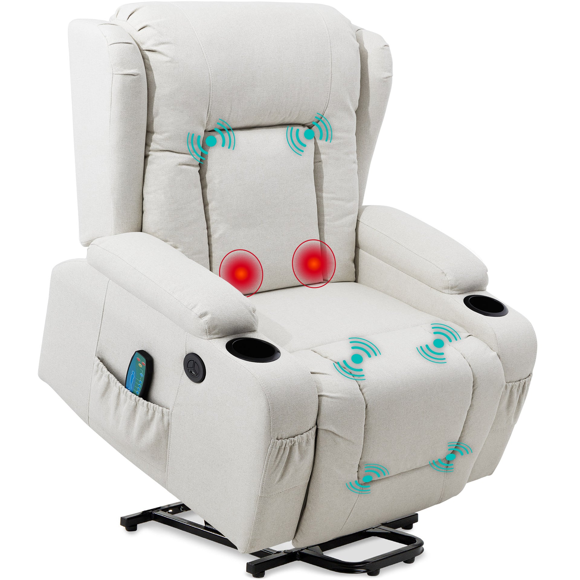 Electric Power Lift Recliner Massage Chair w Heat USB Port Cupholders