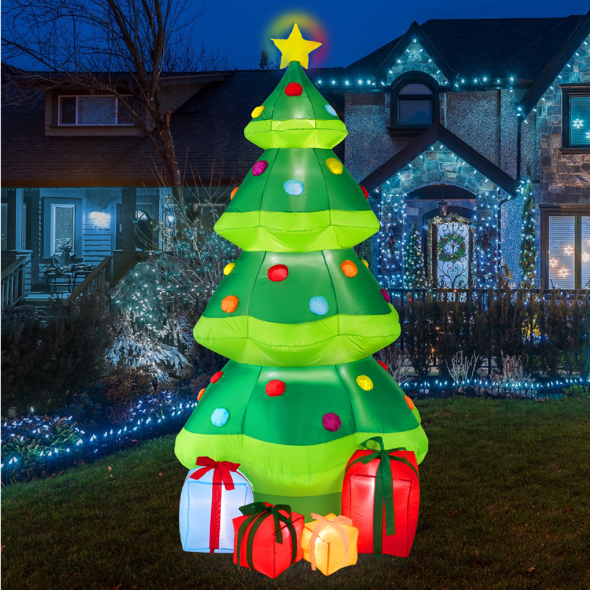 Inflatable Christmas Tree Outdoor Blow Up Decor w/ 10 LED Lights - 10f ...