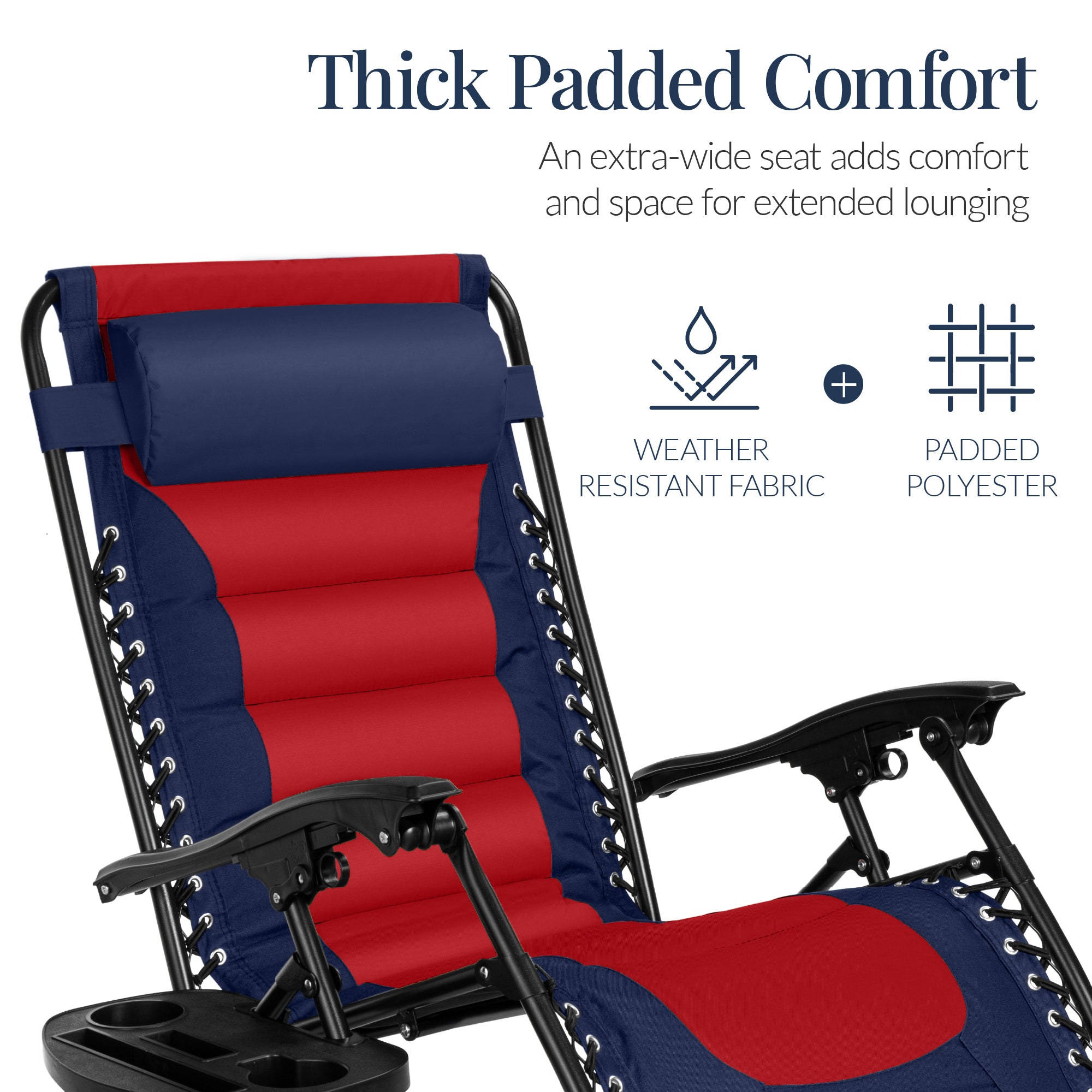 Oversized Padded Zero Gravity Chair, Folding Recliner w/ Headrest, Side Tray