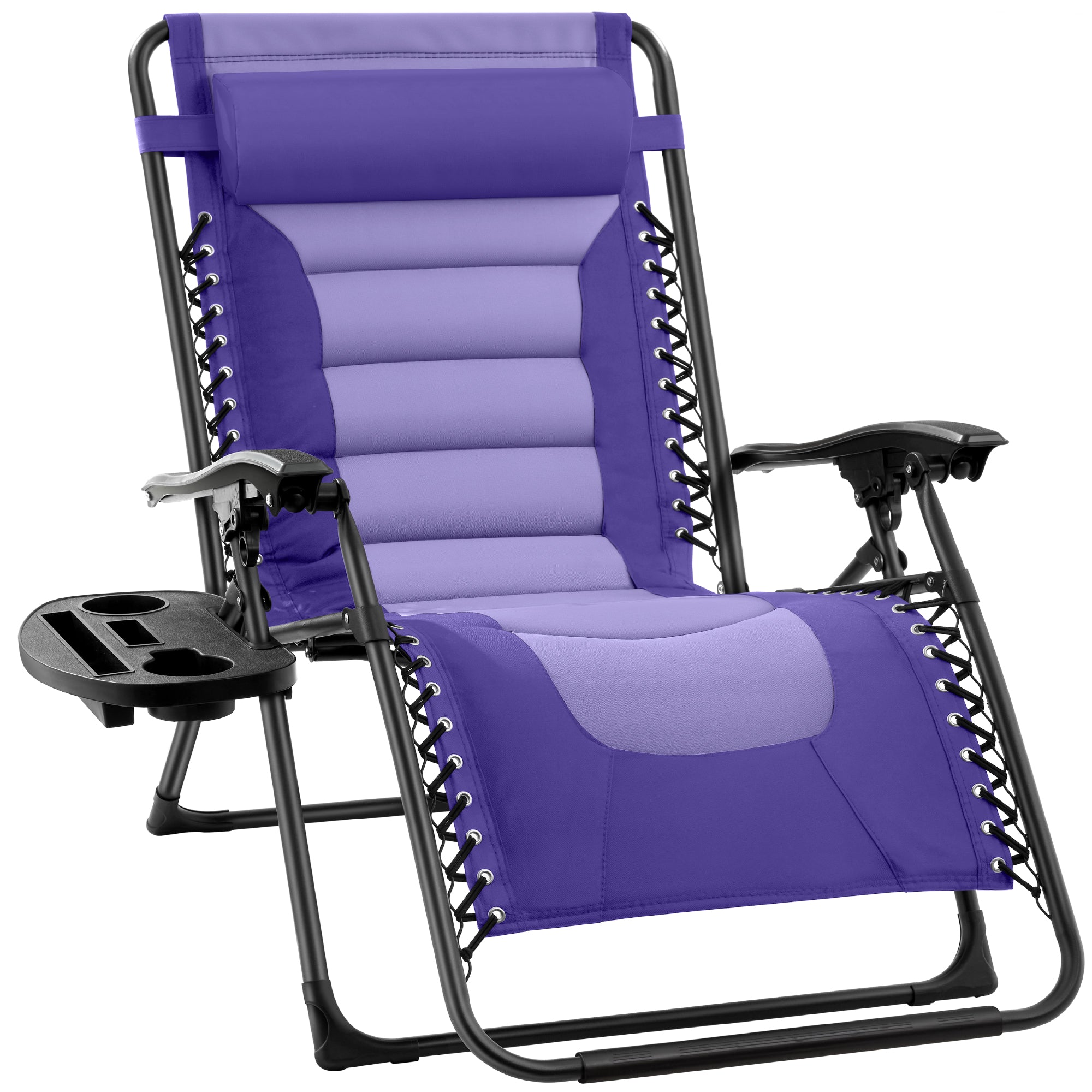 Oversized Padded Zero Gravity Chair, Folding Recliner w/ Headrest, Side Tray
