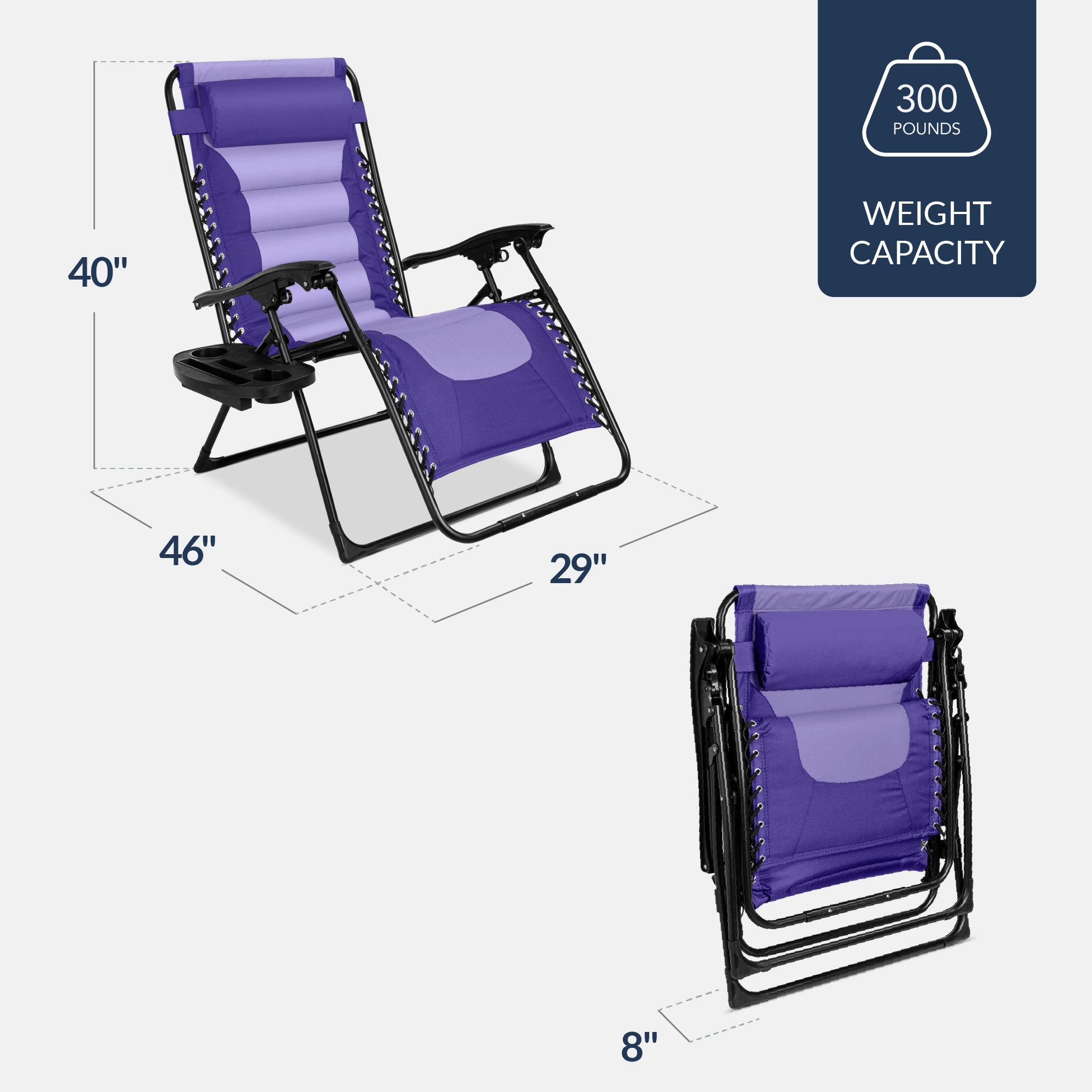 Oversized Padded Zero Gravity Chair, Folding Recliner w/ Headrest, Side Tray