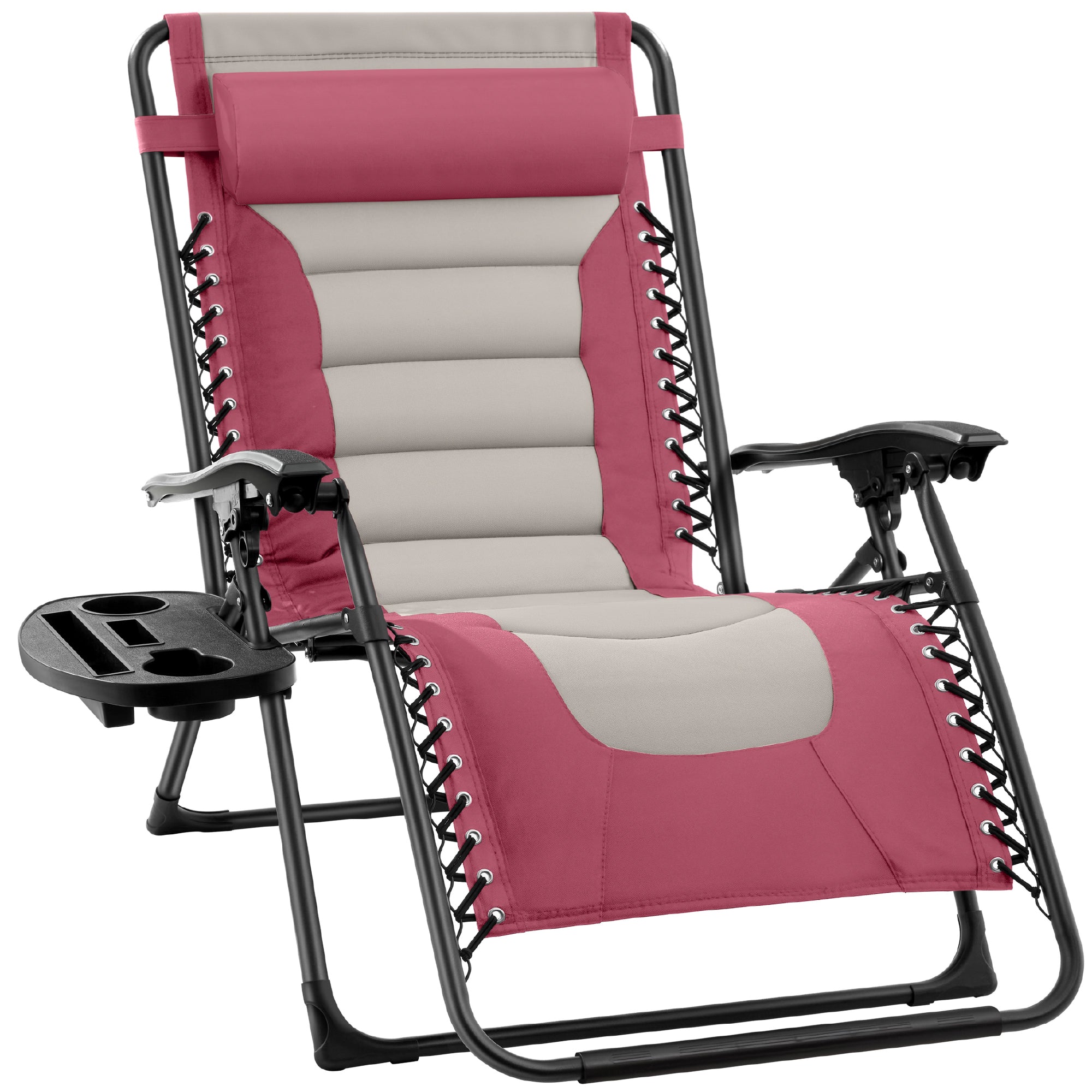 Oversized Padded Zero Gravity Chair, Folding Recliner w/ Headrest, Side Tray