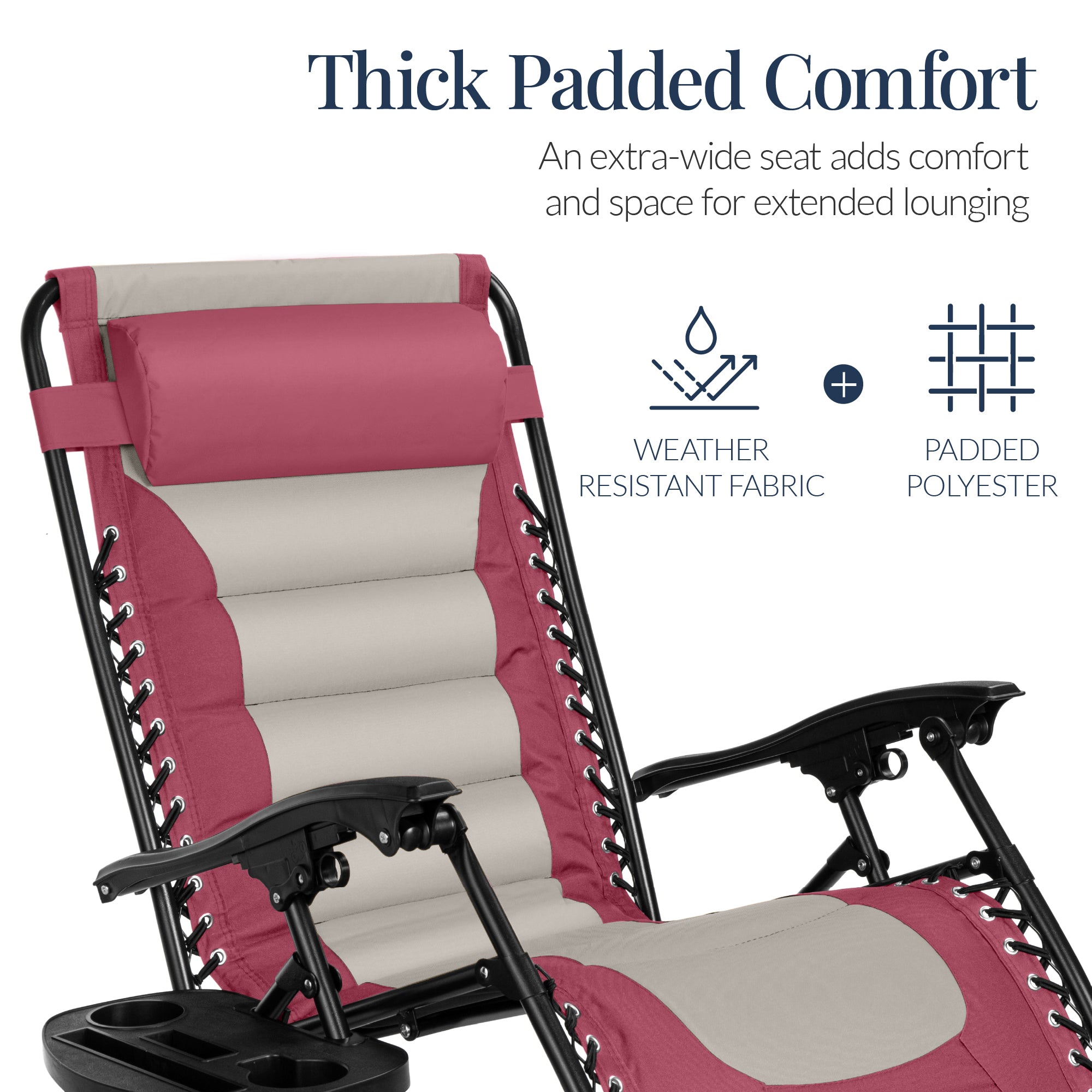 Oversized Padded Zero Gravity Chair, Folding Recliner w/ Headrest, Side Tray