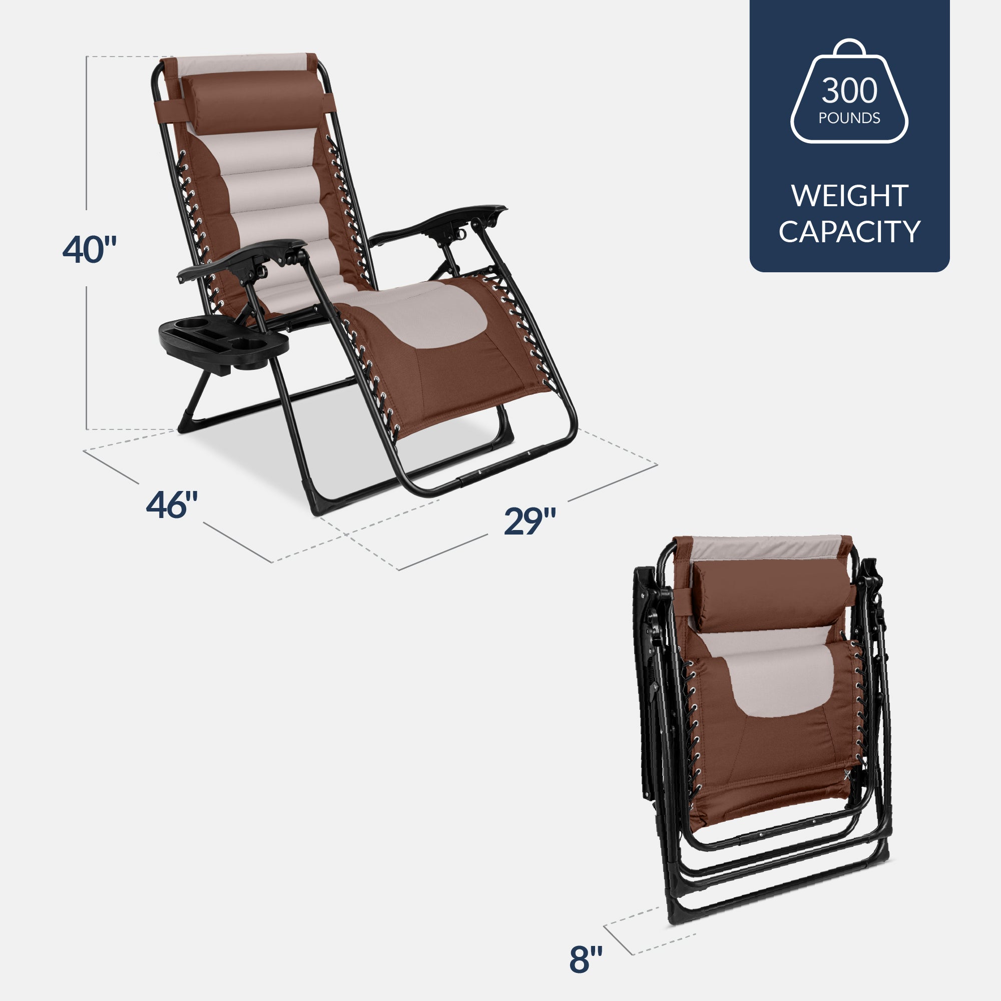 Oversized Padded Zero Gravity Chair, Folding Recliner w/ Headrest, Side Tray