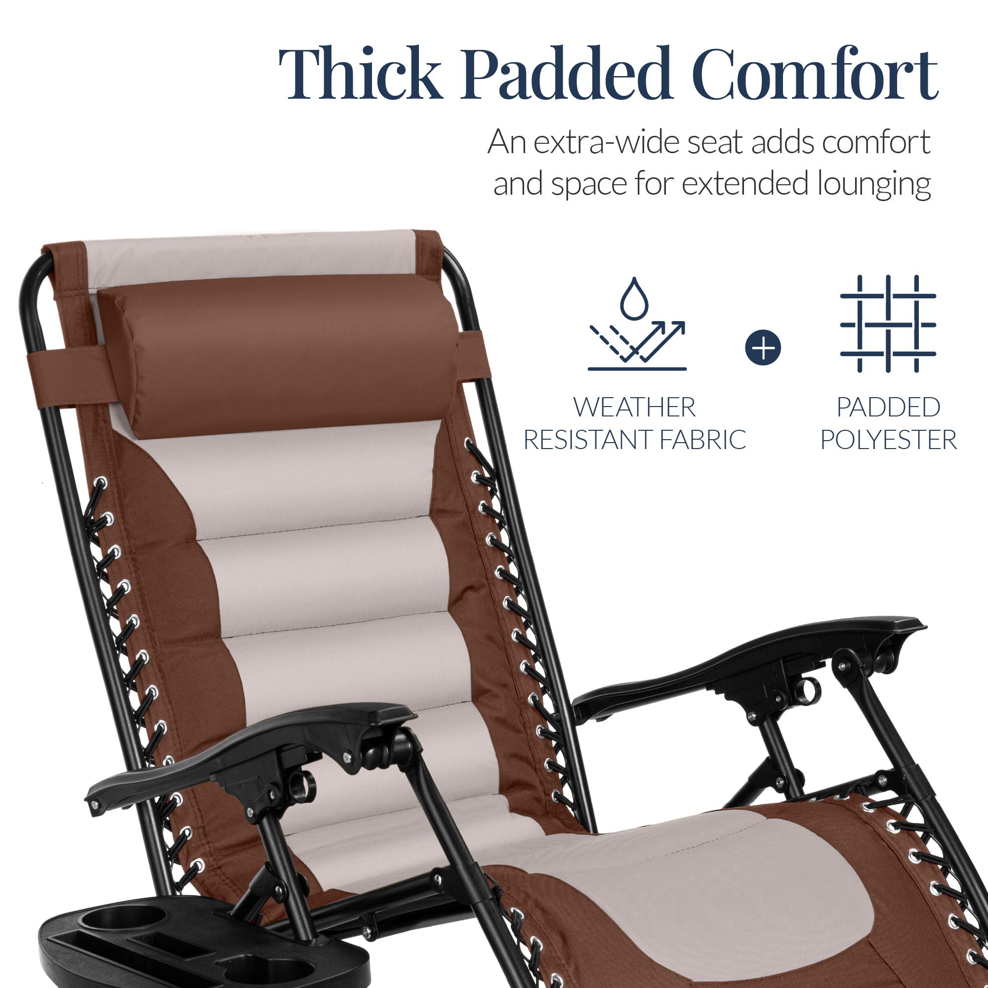 Oversized Padded Zero Gravity Chair, Folding Recliner w/ Headrest, Side Tray