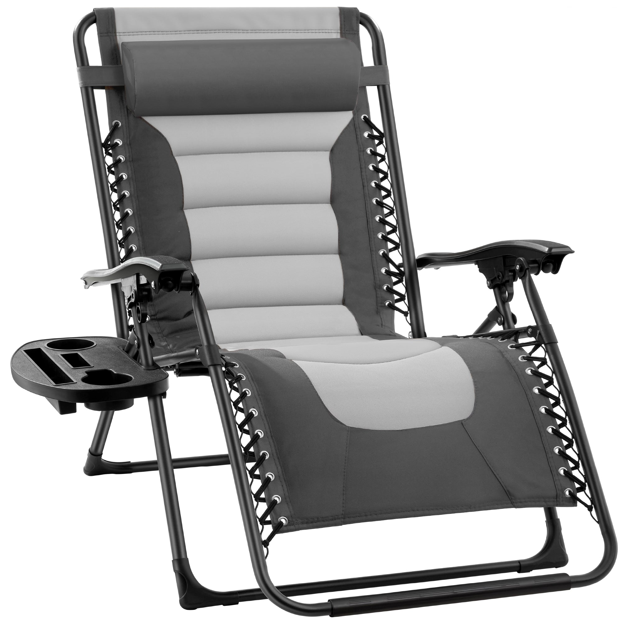 Oversized Padded Zero Gravity Chair, Folding Recliner w/ Headrest, Side Tray