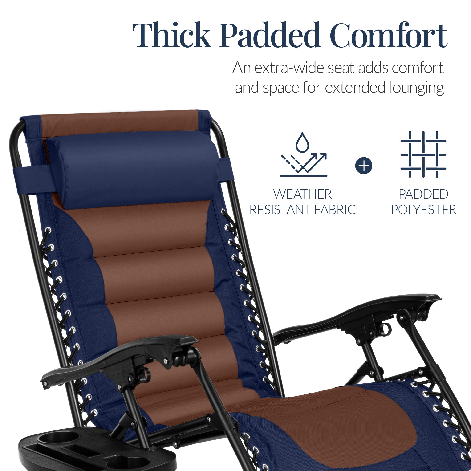 Oversized Padded Zero Gravity Chair, Folding Recliner w/ Headrest, Side Tray