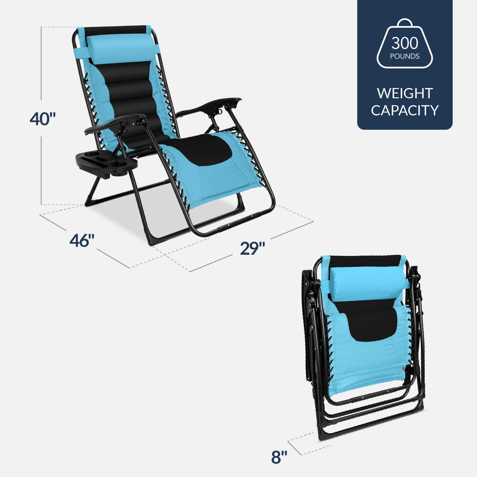 Oversized Padded Zero Gravity Chair, Folding Recliner w/ Headrest, Side Tray