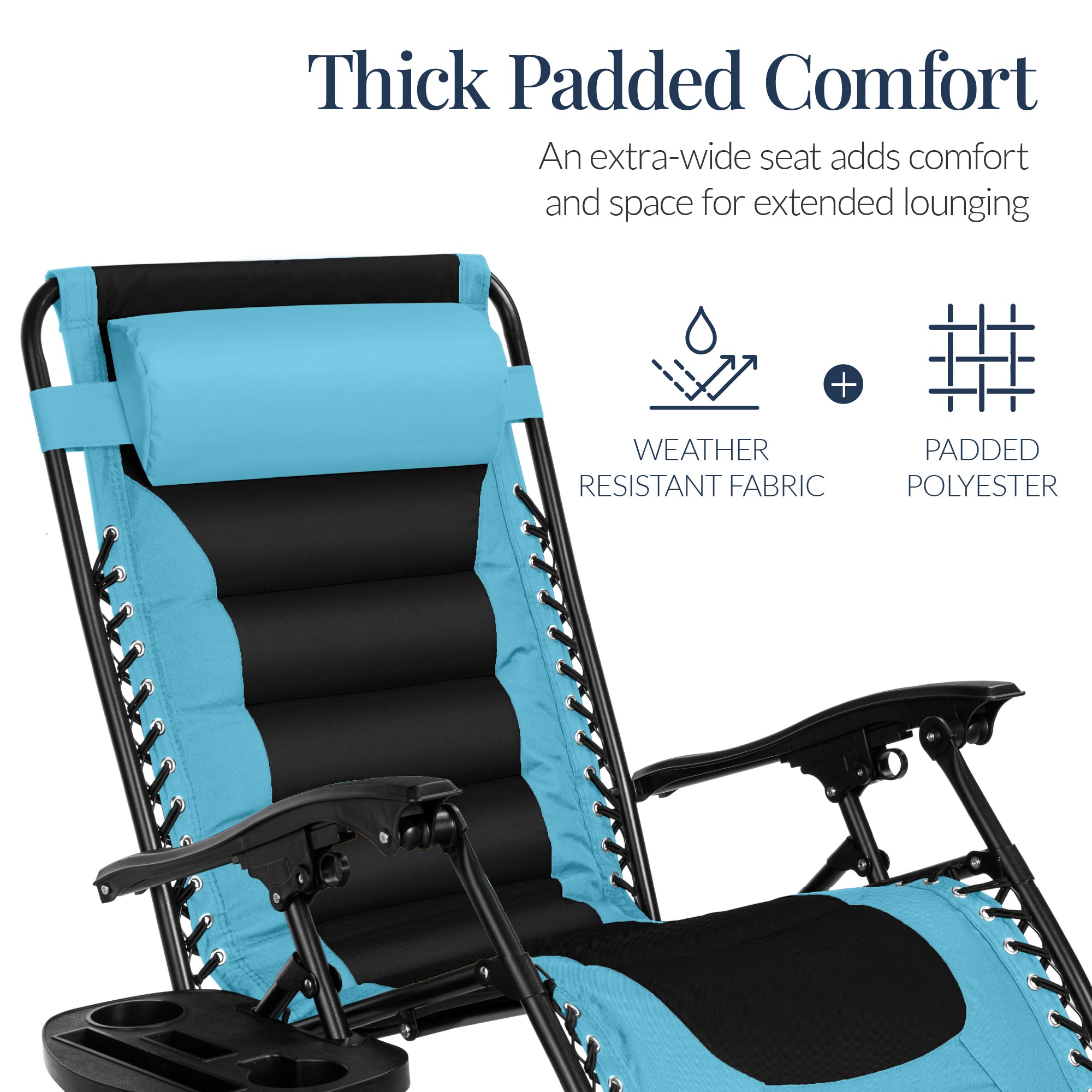 Oversized Padded Zero Gravity Chair, Folding Recliner w/ Headrest, Side Tray