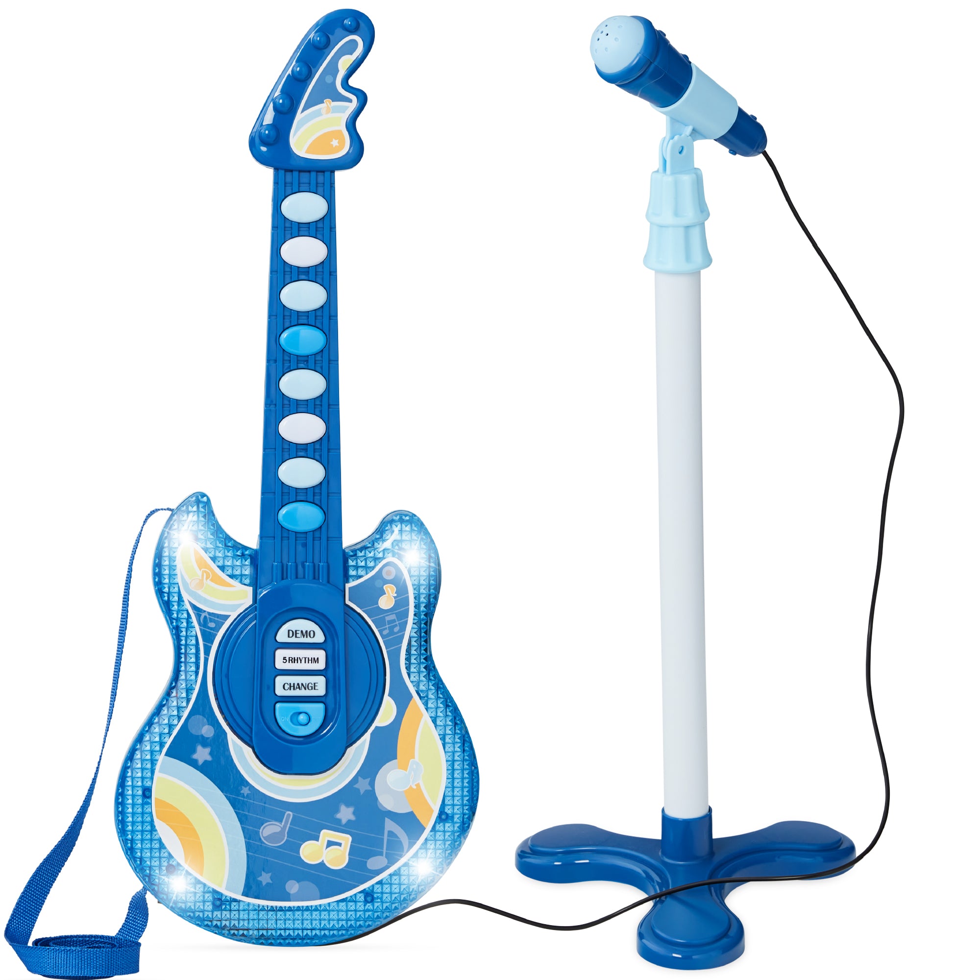 Kids Pretend Play Guitar Musical Instrument Toy w/ Microphone, Stand ...