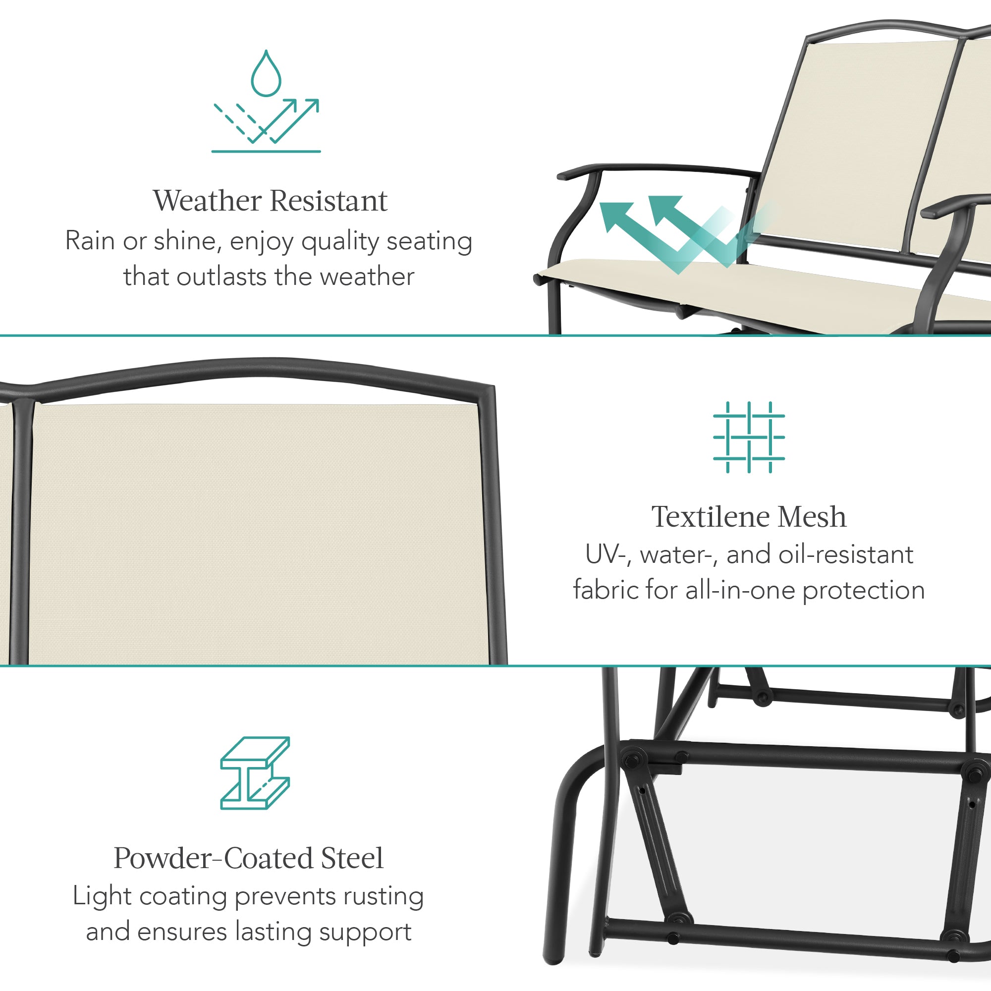 2-Person Patio Loveseat Swing Glider, Bench Rocker w/ Armrests